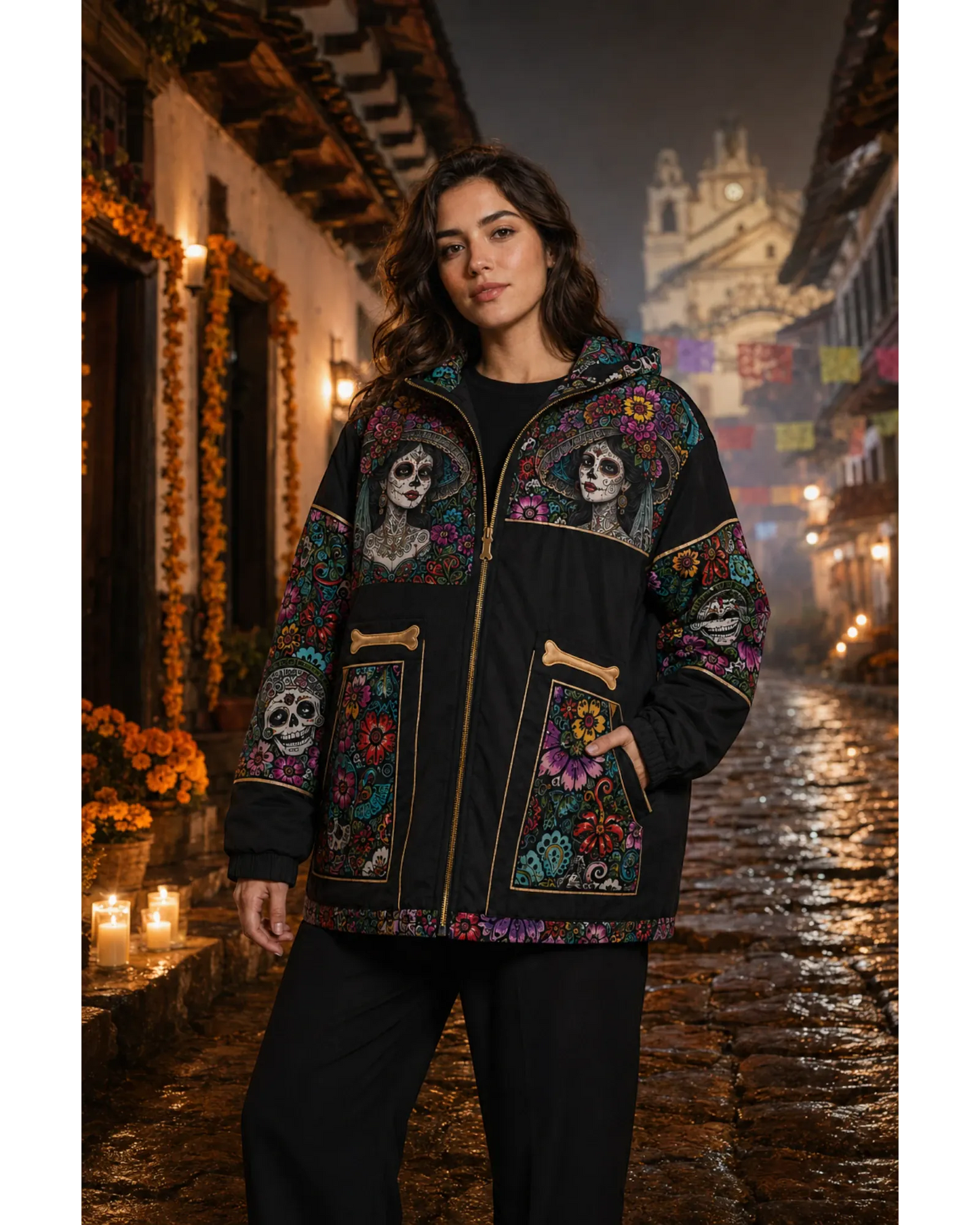 Retrooo.com Chaqueta Chamarra Retrooo Catrina de Flores · Edición Prototipo