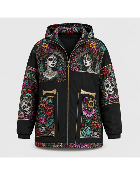 Retrooo.com Chaqueta Negro / ECH Chamarra Retrooo Catrina de Flores · Edición Prototipo