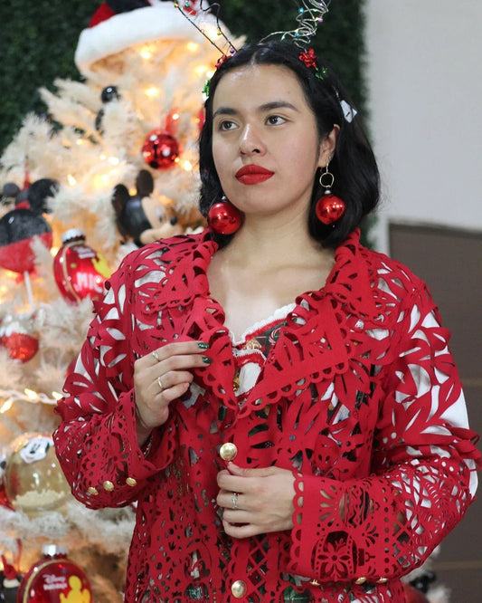Retrooo.com Chaqueta Túnica Abrigo Mexclart Fin de Año Tropical Arte Textil Mexicano