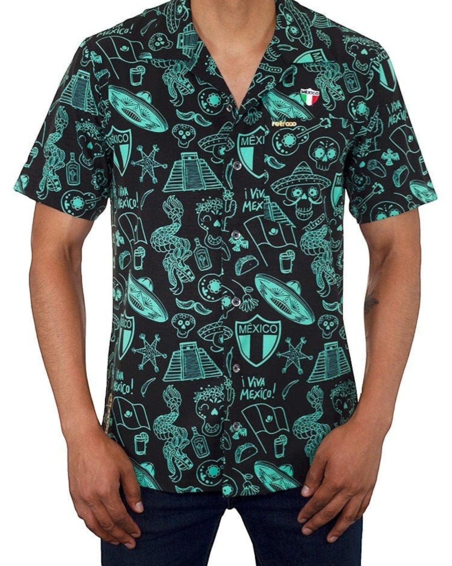 Retroooclothes Jersey Negro / Poliester-elastano (más elástico y deportiva) / XCH / XS Camisa Hawaiana Retrooo México Lindo