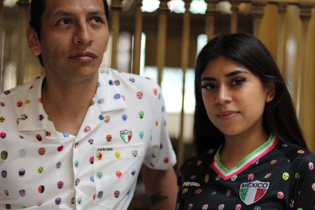 Retroooclothes Jersey Camisa Hawaiana Retrooo México Mascaritas Blanco