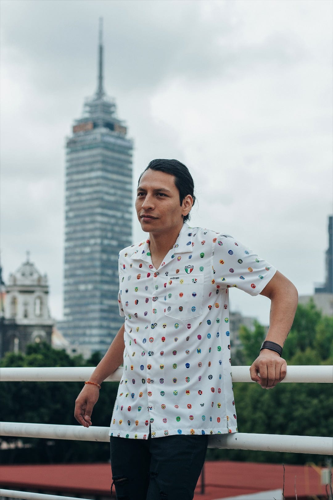 Retroooclothes Jersey Camisa Hawaiana Retrooo México Mascaritas Blanco