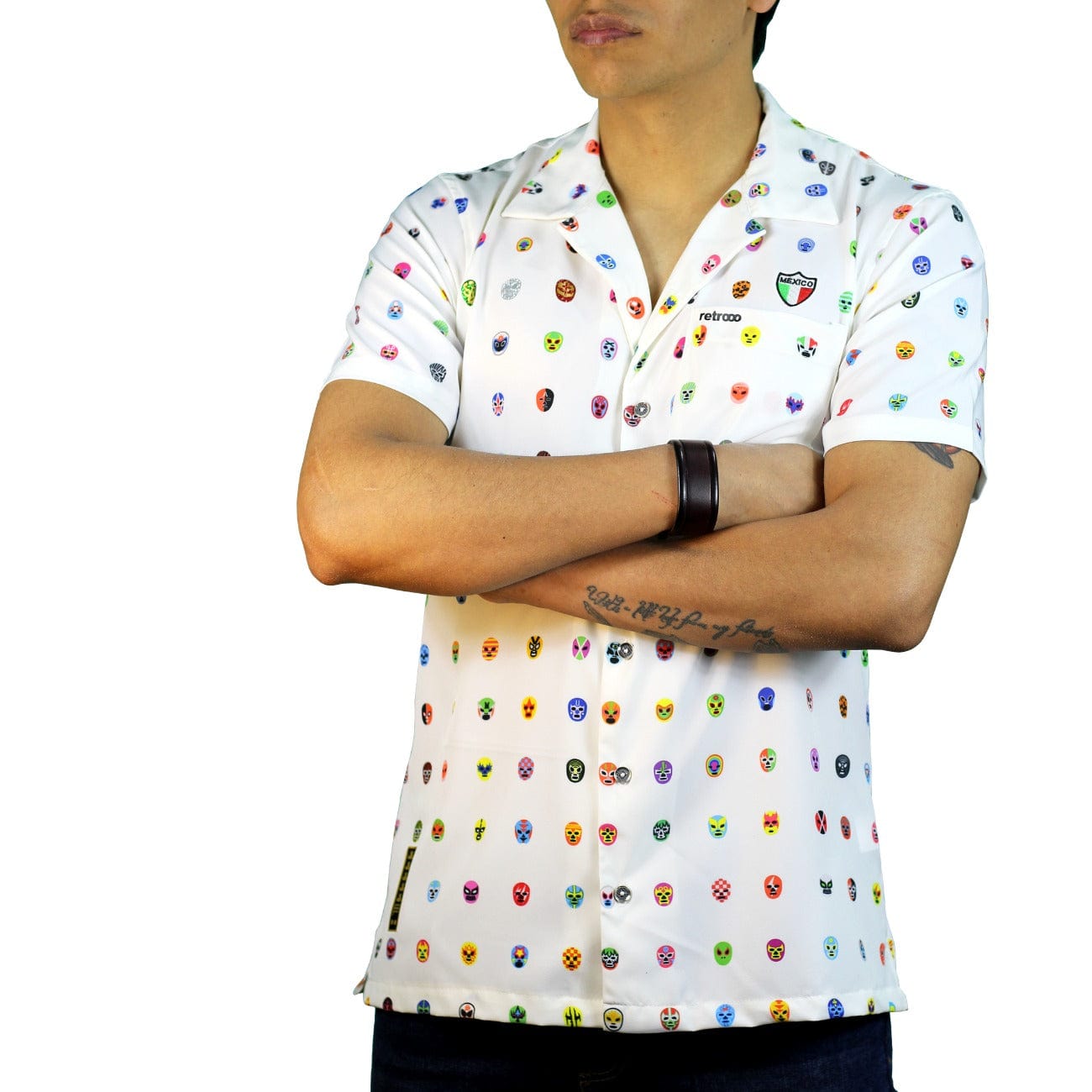 Retroooclothes Jersey Camisa Hawaiana Retrooo México Mascaritas Blanco