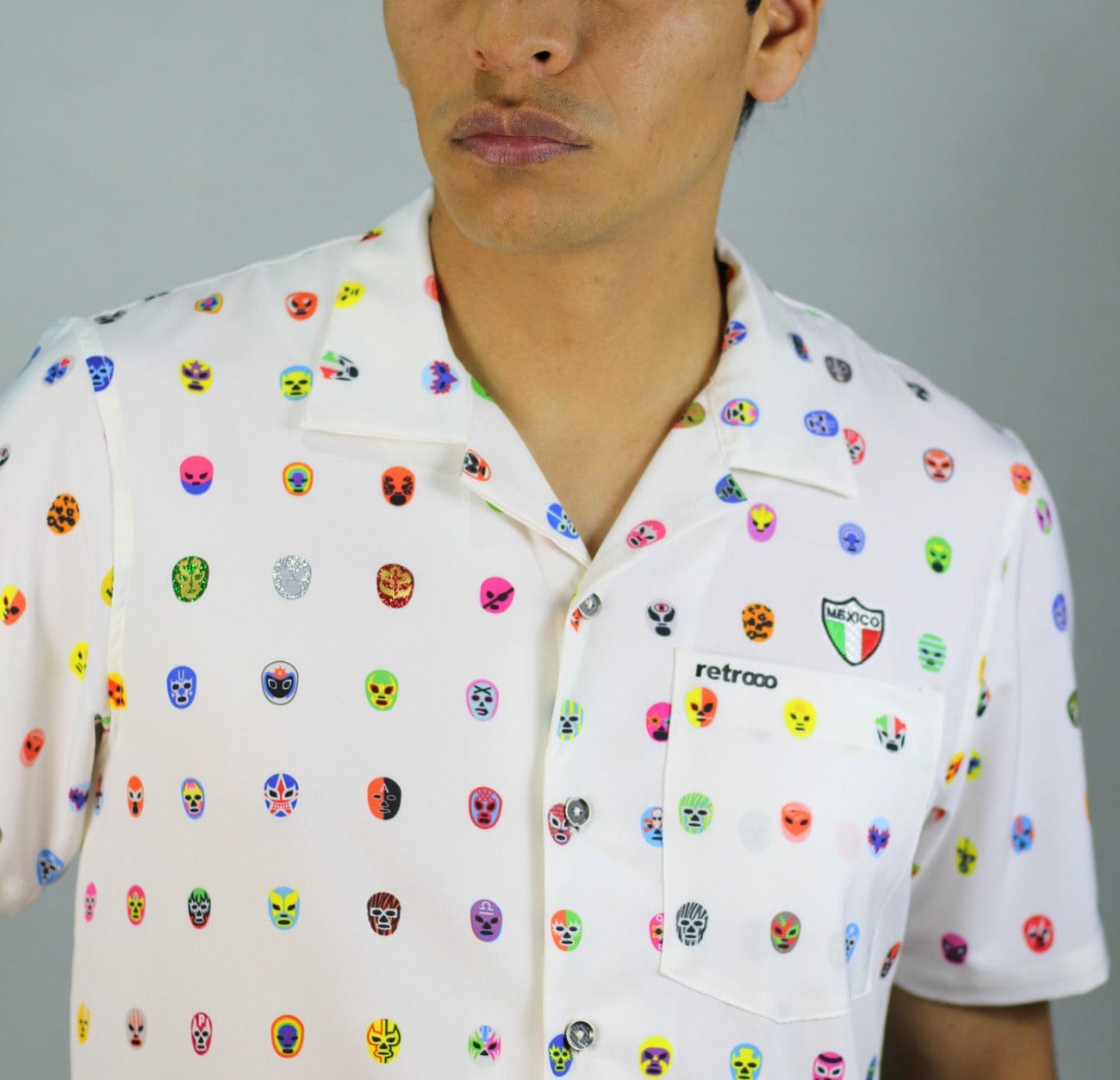 Retroooclothes Jersey Camisa Hawaiana Retrooo México Mascaritas Blanco