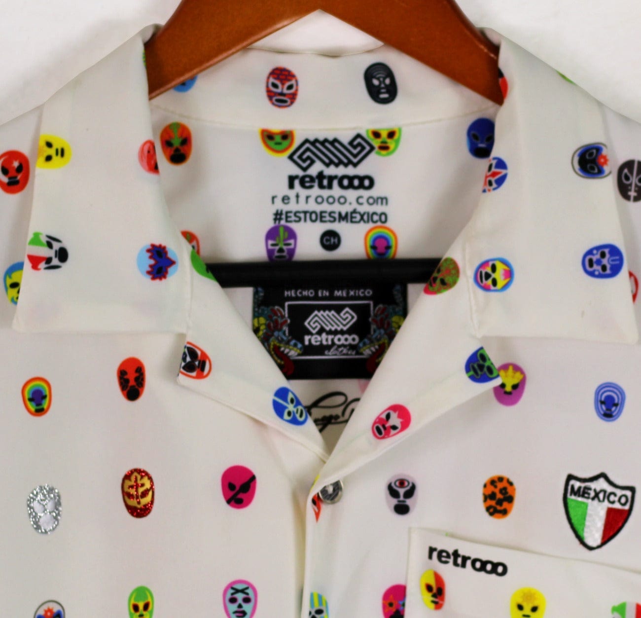 Retroooclothes Jersey Camisa Hawaiana Retrooo México Mascaritas Blanco