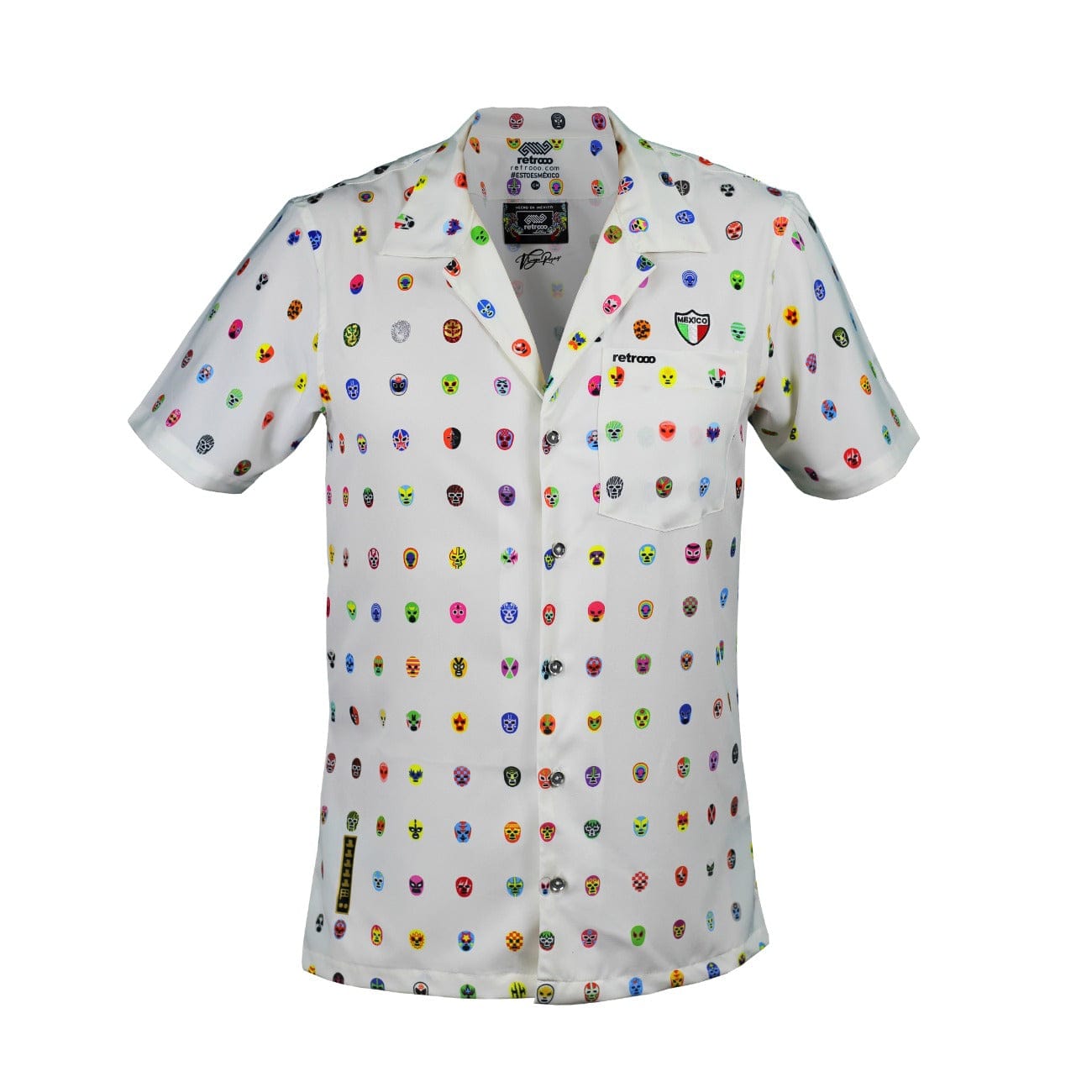Retroooclothes Jersey Camisa Hawaiana Retrooo México Mascaritas Blanco