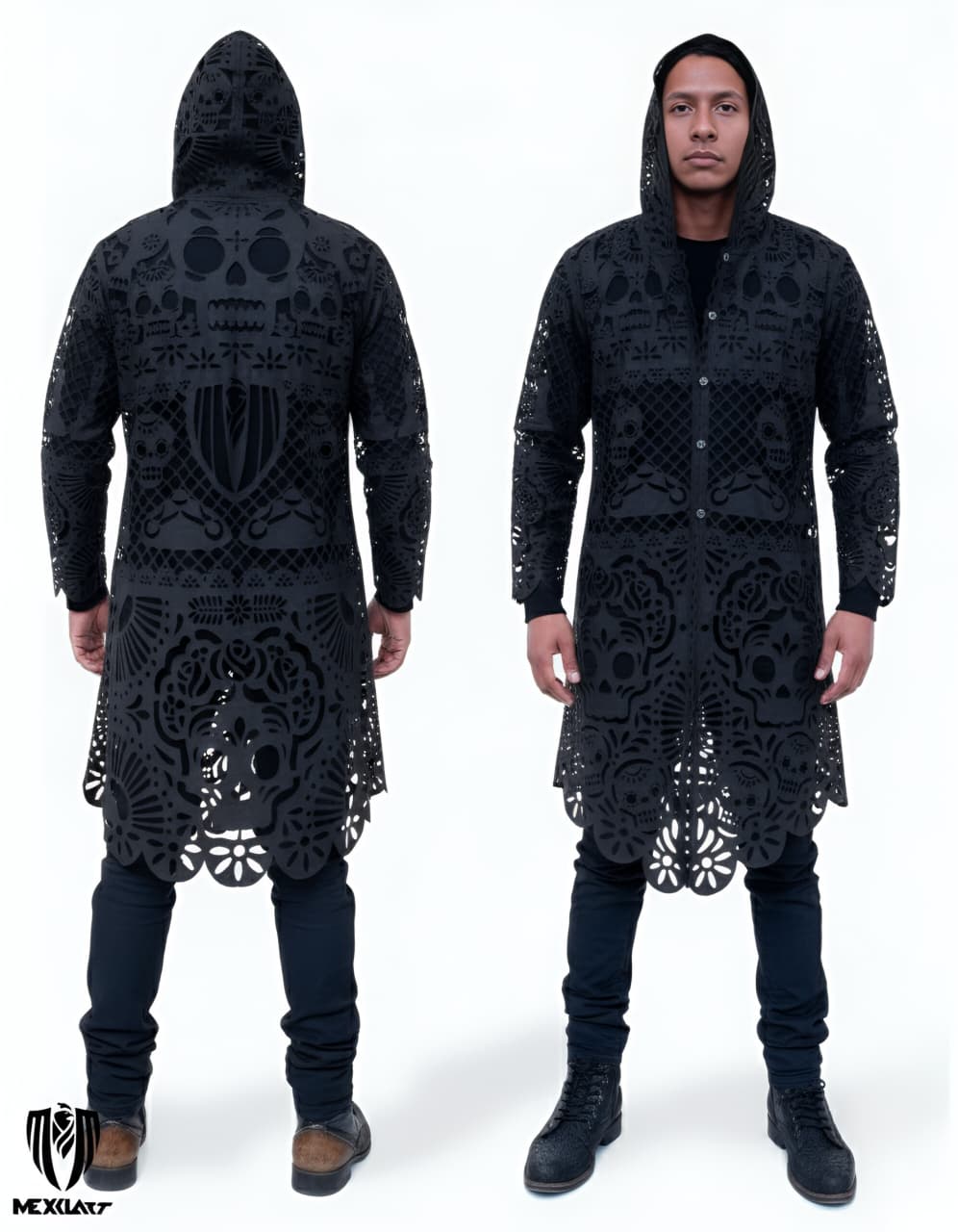 Túnica abrigo Mexclart Ceniza Sagrada Arte Textil Mexicano - Negra
