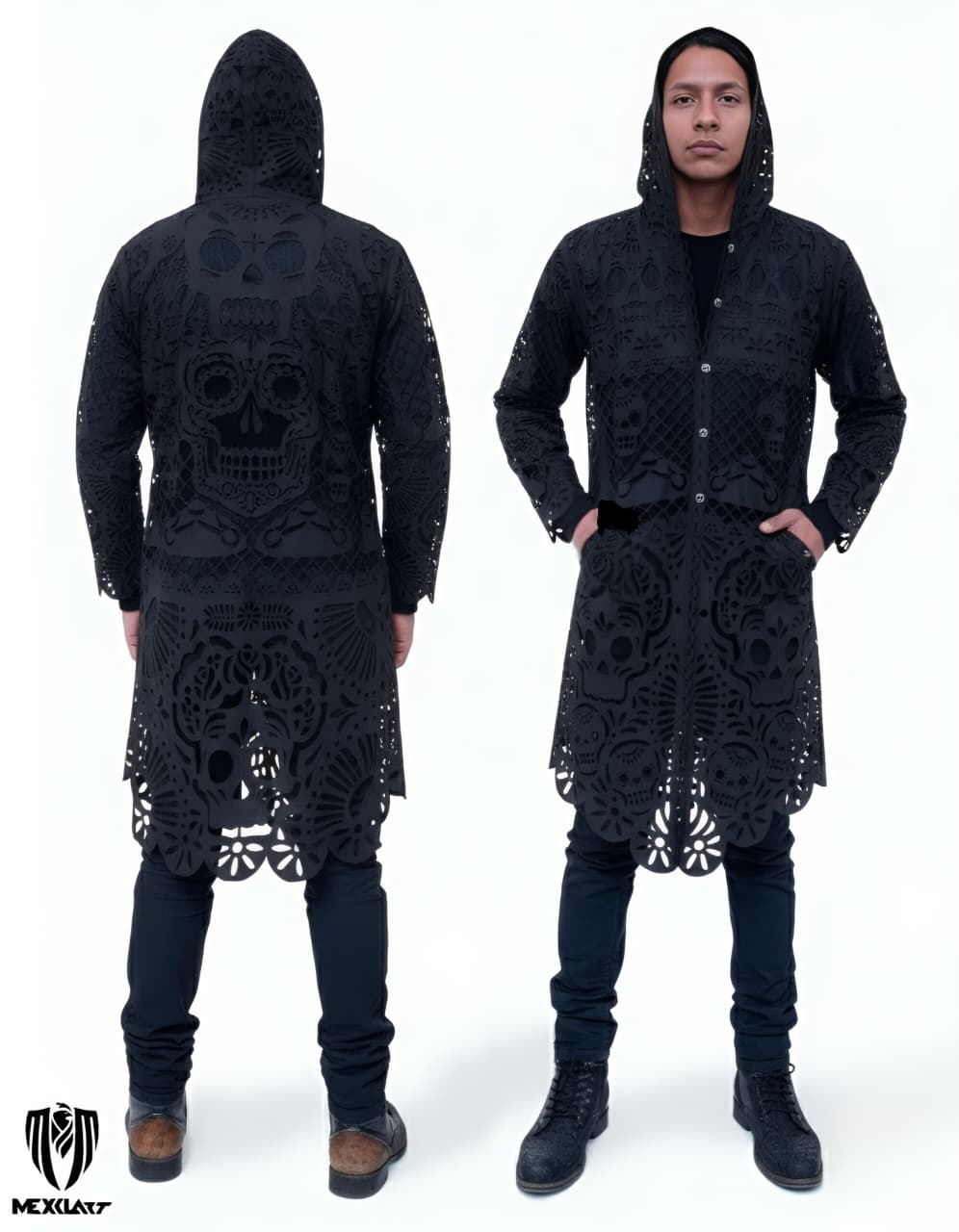 Túnica abrigo Mexclart Ceniza Sagrada Arte Textil Mexicano - Negra