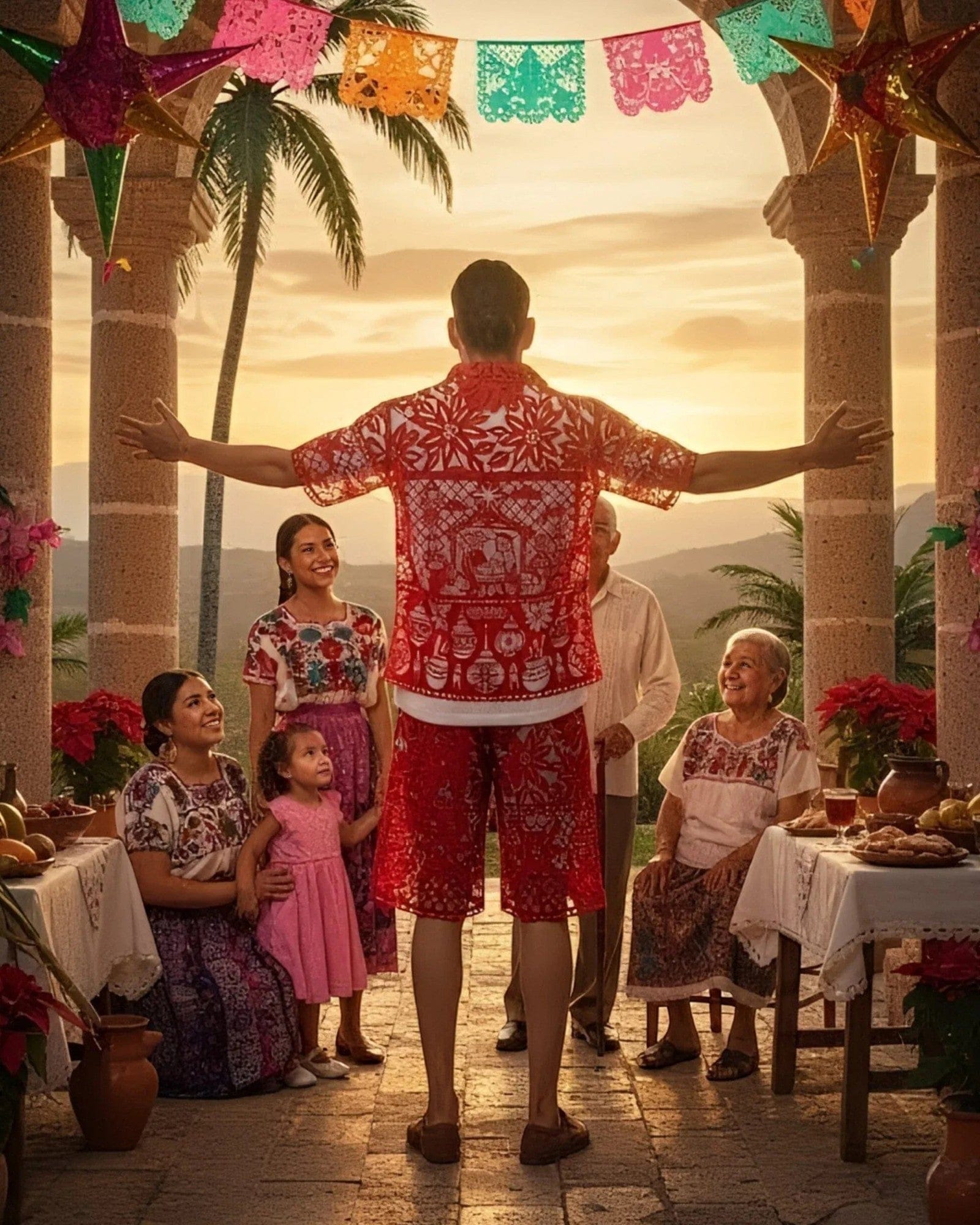 Retrooo.com Camisa Camisa Mexclart Fin de Año Tropical Arte Textil Mexicano