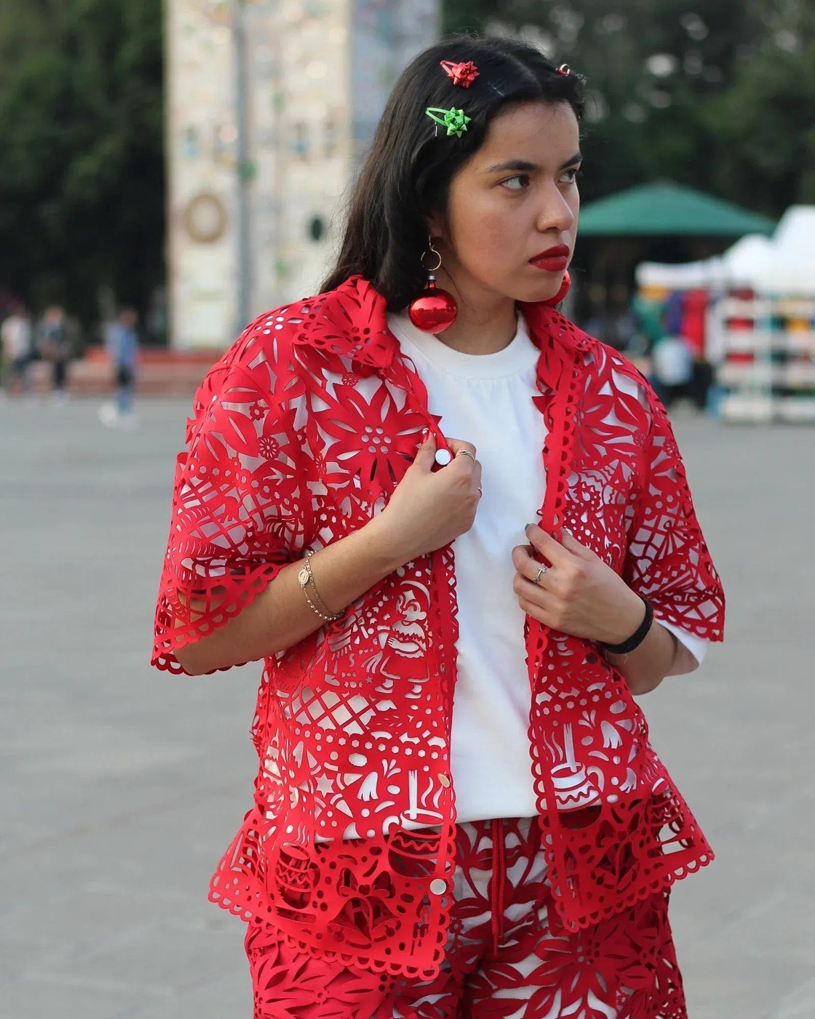 Retrooo.com Camisa Camisa Mexclart Fin de Año Tropical Arte Textil Mexicano