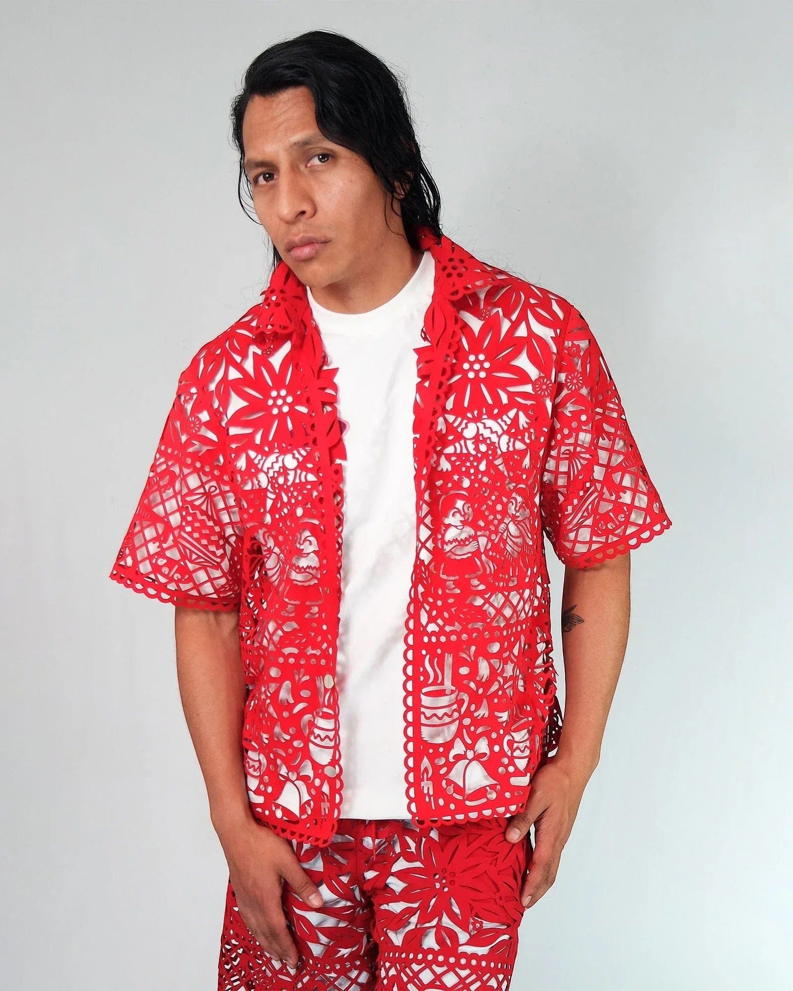 Retrooo.com Camisa Camisa Mexclart Fin de Año Tropical Arte Textil Mexicano