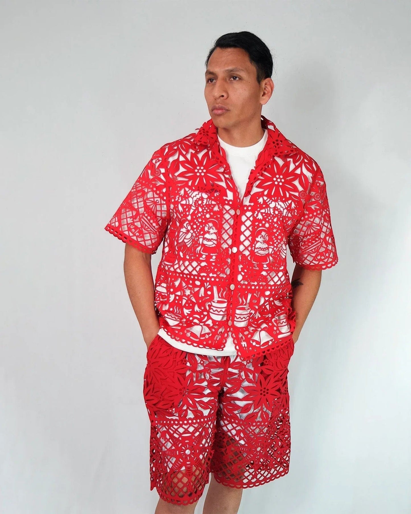 Retrooo.com Camisa Camisa Mexclart Fin de Año Tropical Arte Textil Mexicano