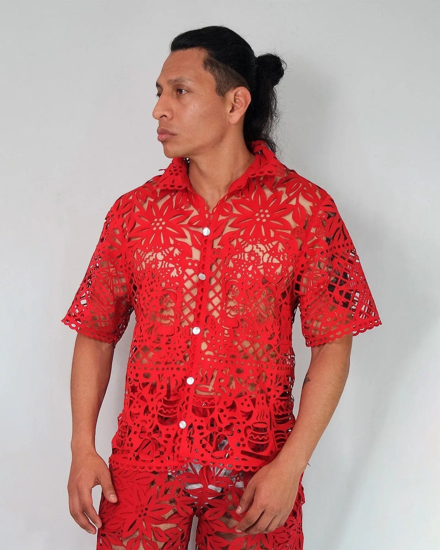 Retrooo.com Camisa Camisa Mexclart Fin de Año Tropical Arte Textil Mexicano