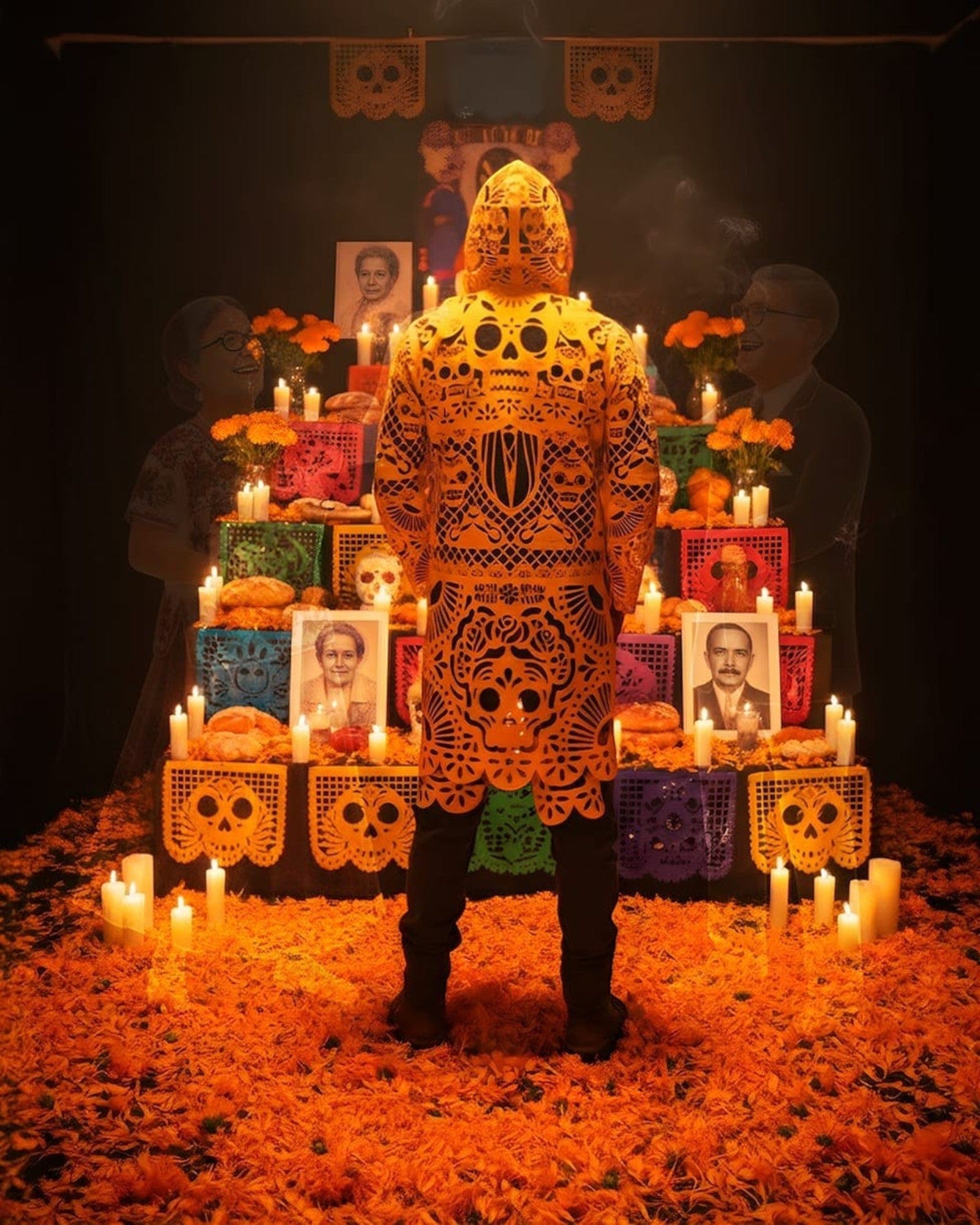 Retrooo.com Chaqueta Cempasúchil / Dama CH/S Túnica abrigo Mexclart Ofrenda Viva Arte Textil Mexicano