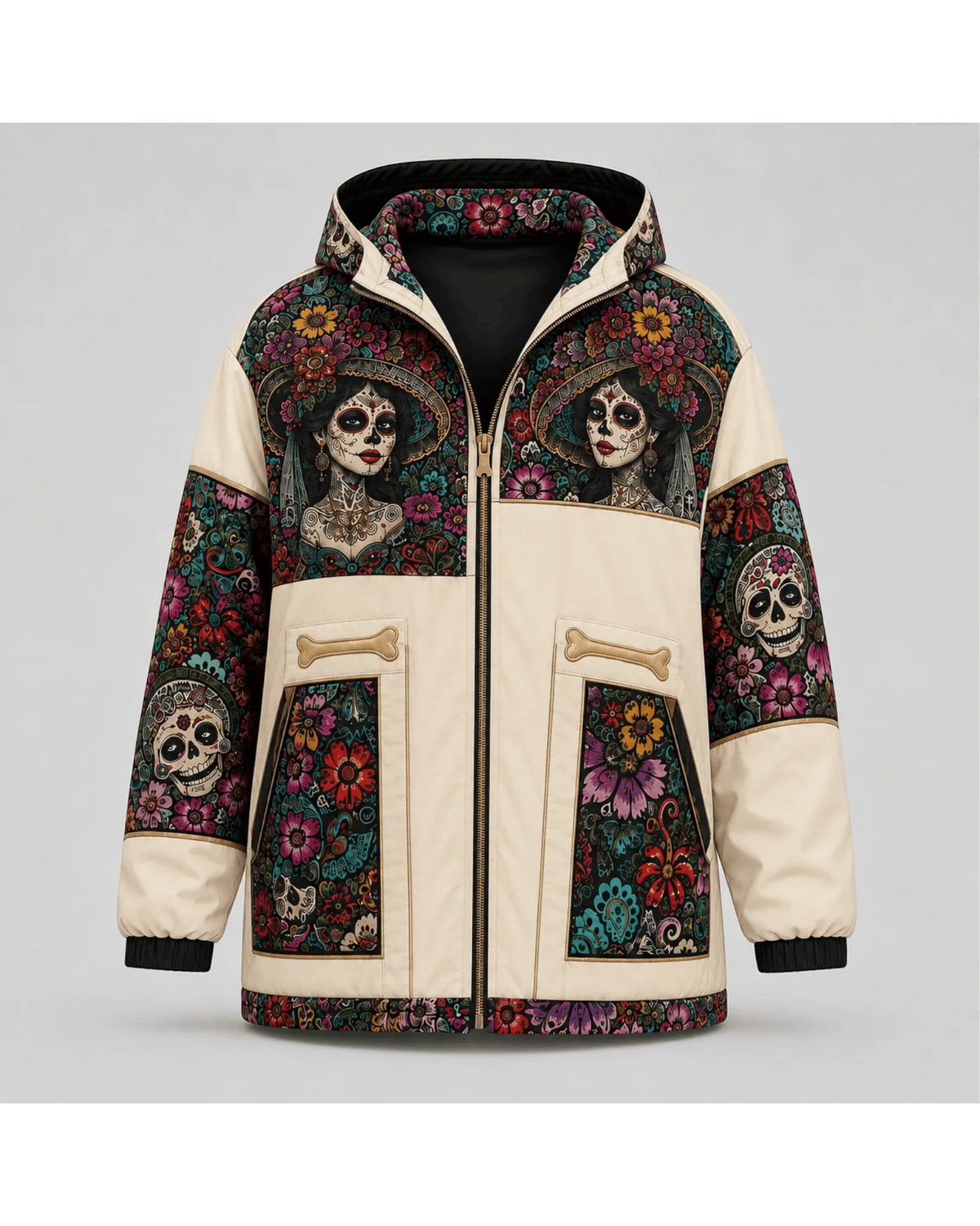 Retrooo.com Chaqueta Marfil / ECH Chamarra Retrooo Catrina de Flores · Edición Prototipo