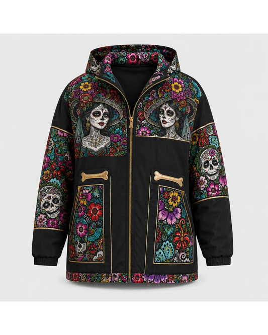 Retrooo.com Chaqueta Negro / ECH Chamarra Retrooo Catrina de Flores · Edición Prototipo