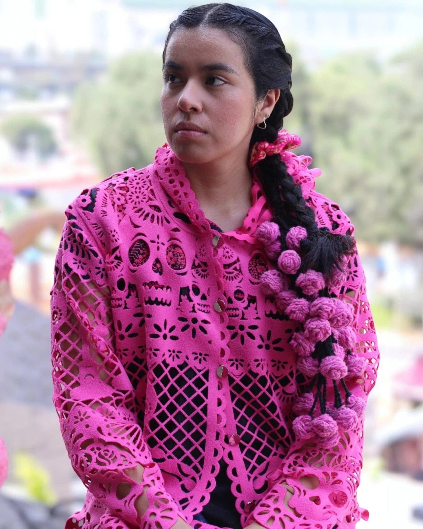 Retrooo.com Chaqueta Rosa Mexicano / Dama CH/S Túnica abrigo Mexclart Ofrenda Viva Arte Textil Mexicano