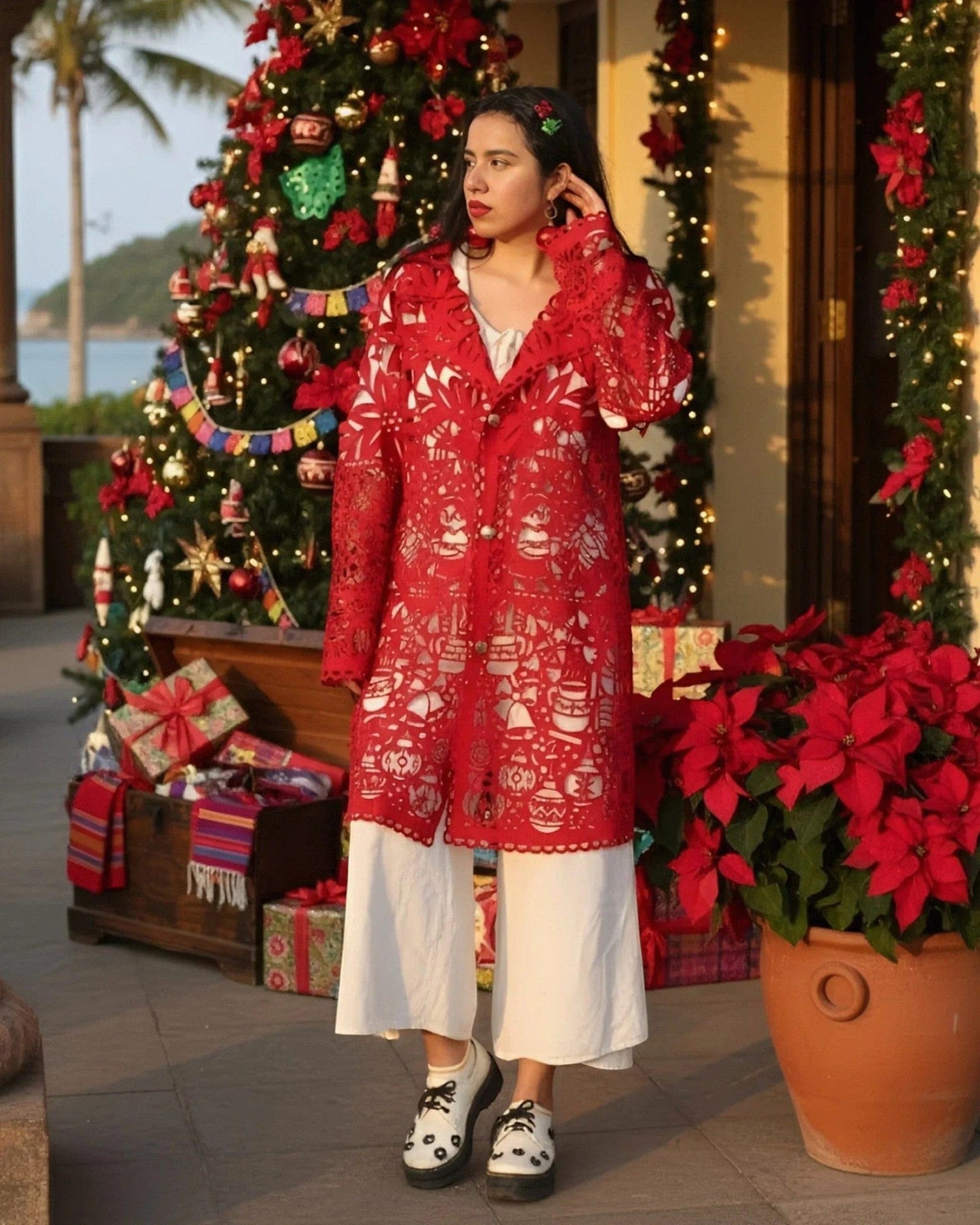 Retrooo.com Chaqueta Túnica Abrigo Mexclart Fin de Año Tropical Arte Textil Mexicano