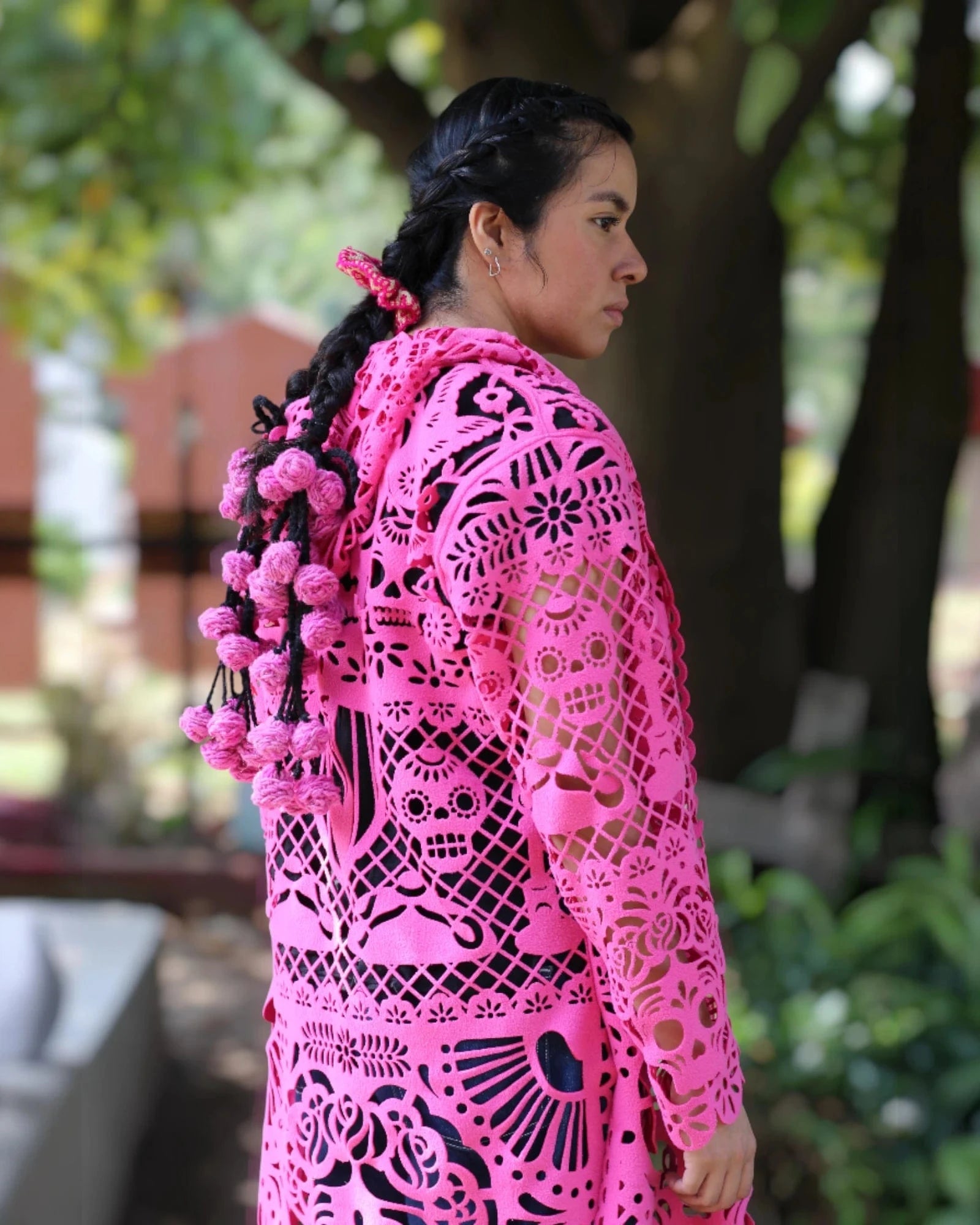 Retrooo.com Chaqueta Túnica abrigo Mexclart Ofrenda Viva Arte Textil Mexicano - Edición Rosa Mexicano