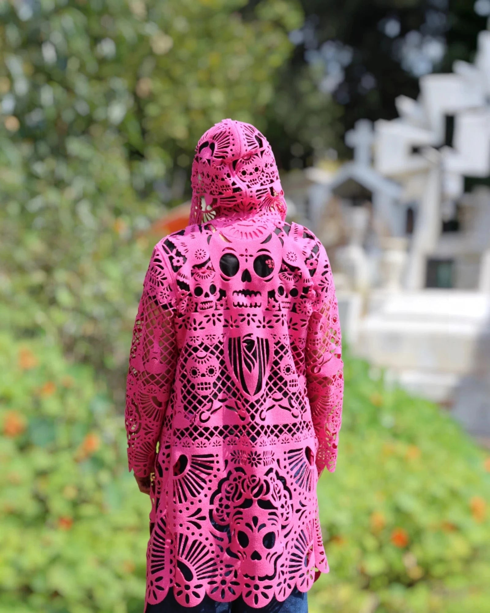 Retrooo.com Chaqueta Túnica abrigo Mexclart Ofrenda Viva Arte Textil Mexicano - Edición Rosa Mexicano
