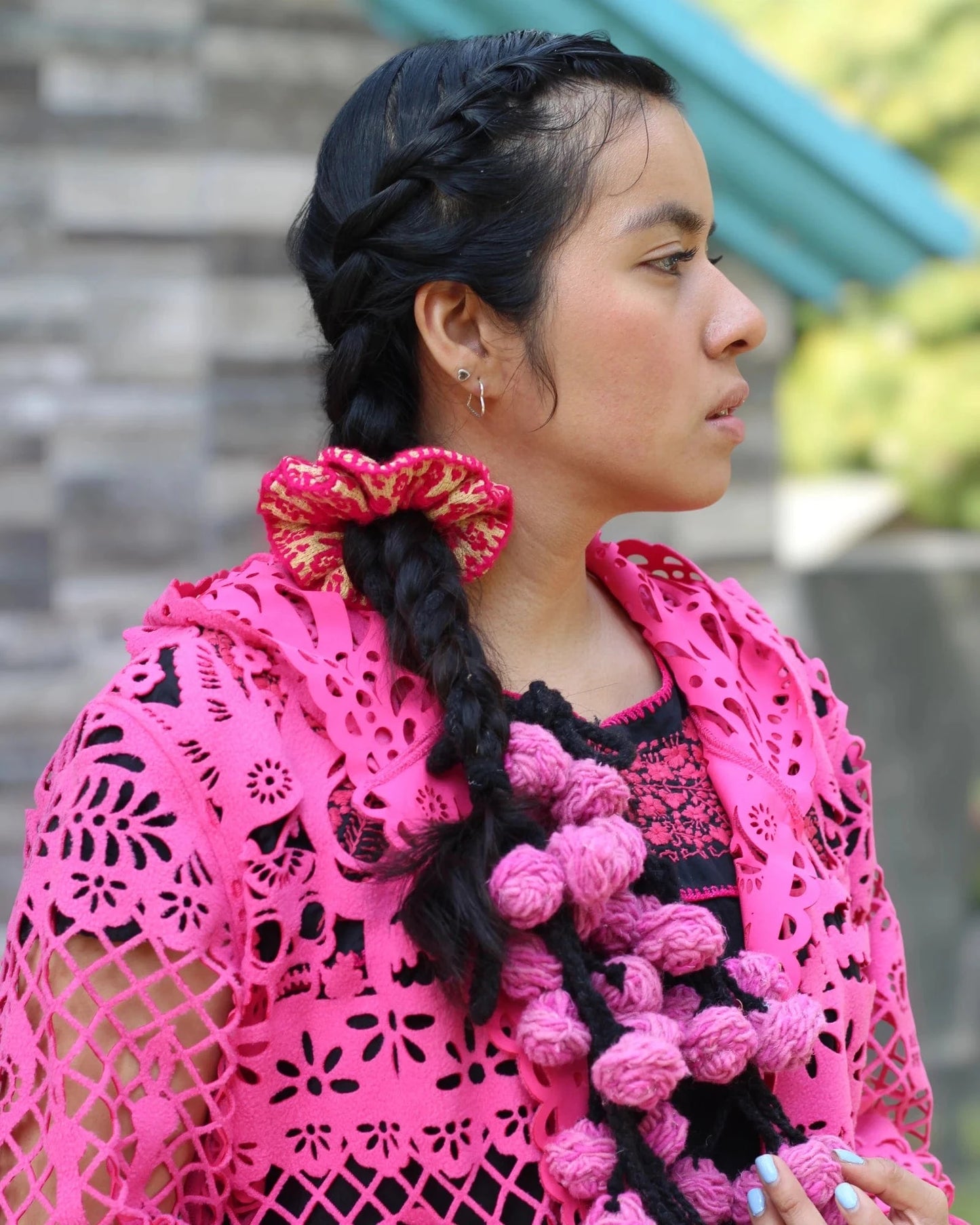 Retrooo.com Chaqueta Túnica abrigo Mexclart Ofrenda Viva Arte Textil Mexicano - Edición Rosa Mexicano