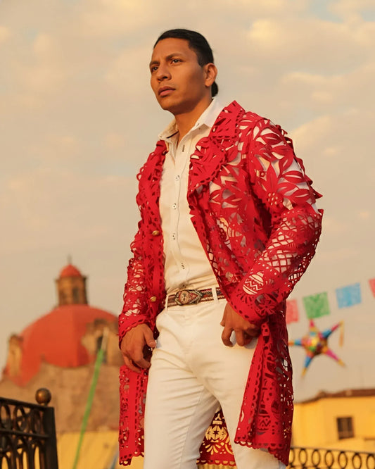 Retrooo.com Chaqueta Túnica Abrigo Mexclart Posada Tropical Arte Textil Mexicano