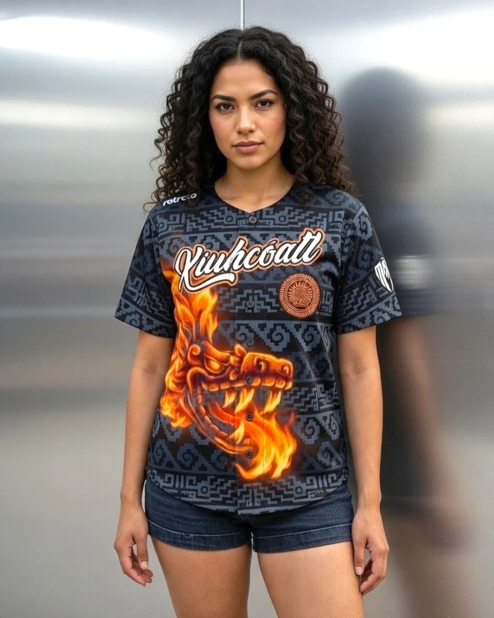Retrooo.com Jersey béisbol Casaca Retrooo Béisbol Xiuhcóatl · Serpiente de Fuego
