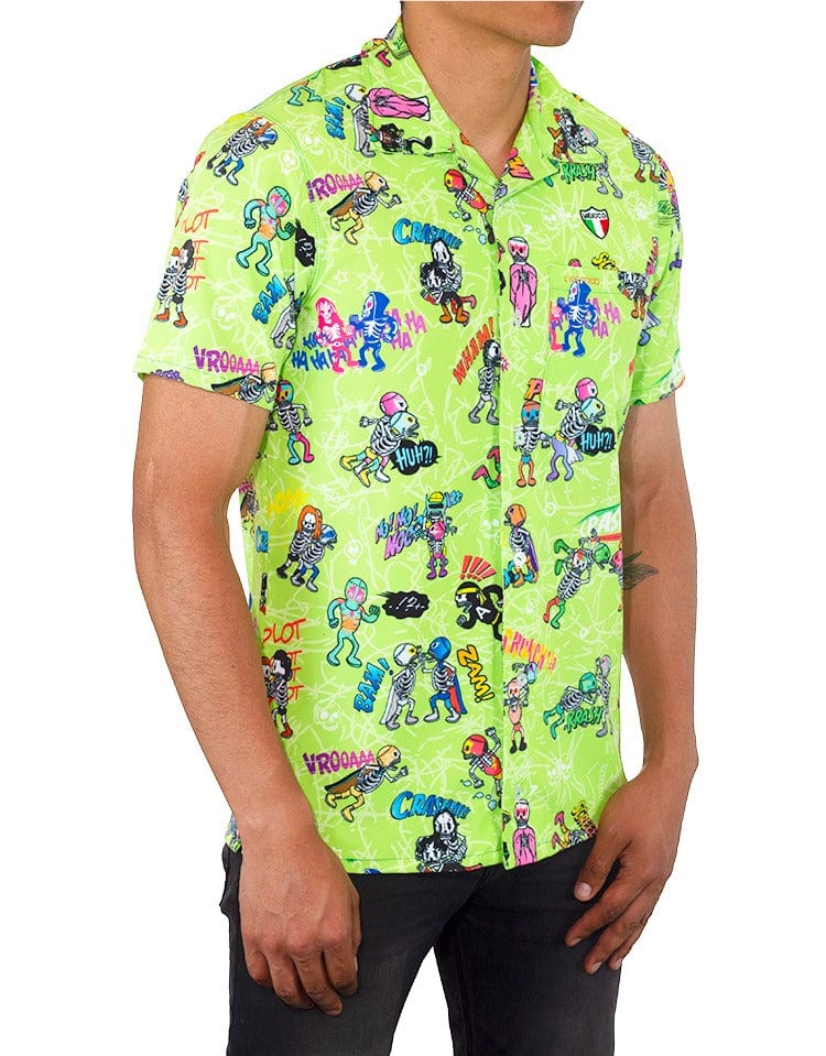 Retroooclothes Camisa Camisa Hawaiana Retrooo México Lucha Acción