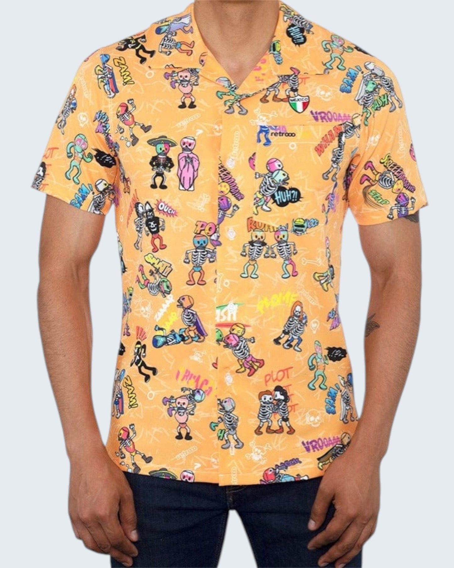 Retroooclothes Camisa Naranja / Lino (más casual y natural) / XCH / XS Camisa Hawaiana Retrooo México Lucha Acción
