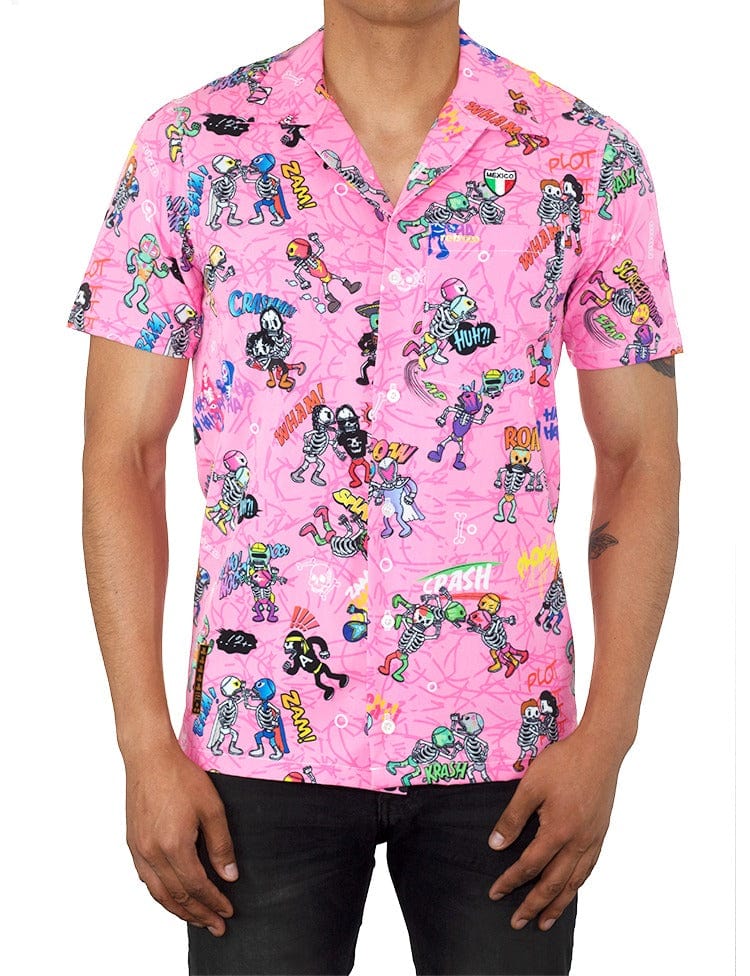 Retroooclothes Camisa Rosa / Lino (más casual y natural) / XCH / XS Camisa Hawaiana Retrooo México Lucha Acción