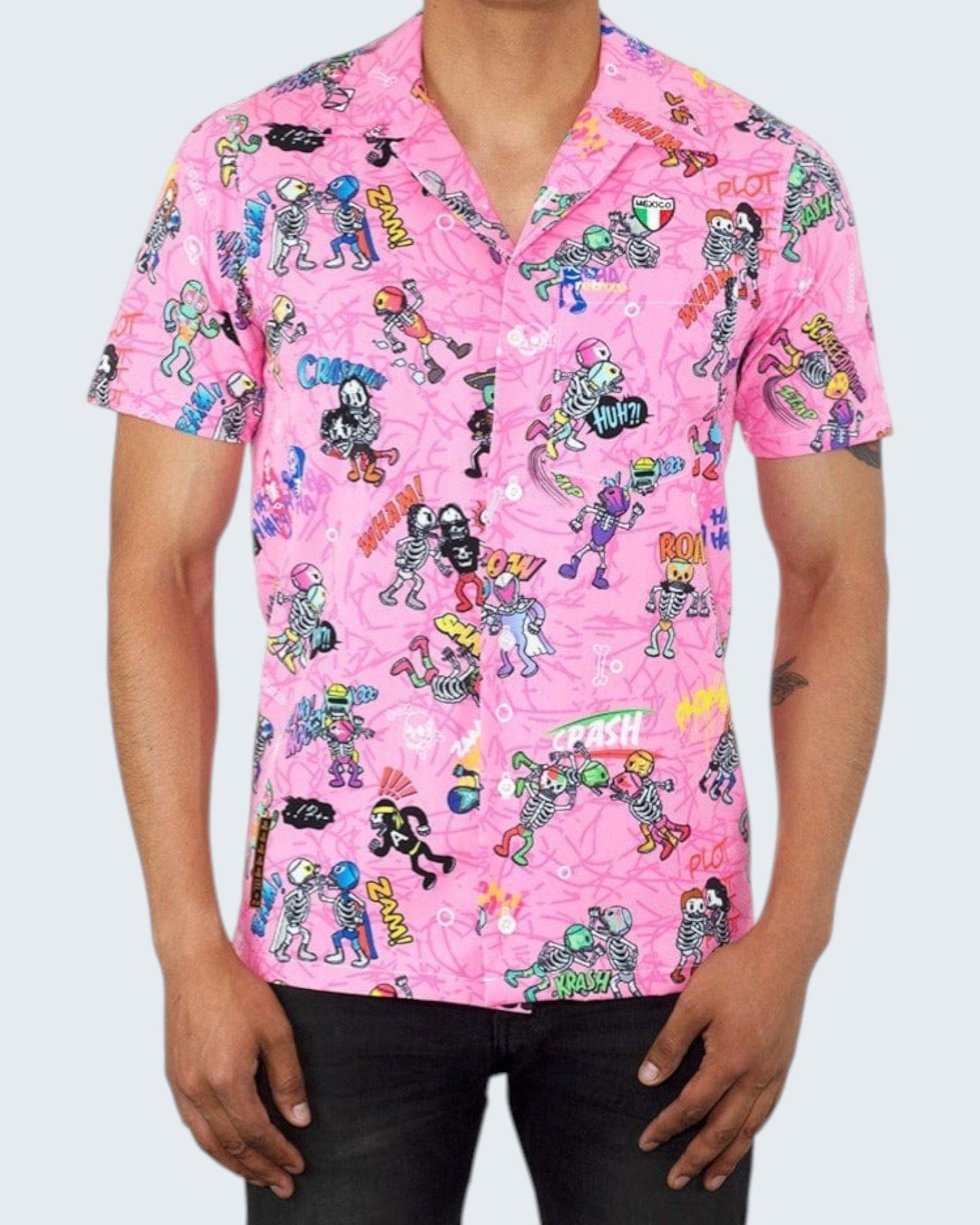 Retroooclothes Camisa Rosa / Lino (más casual y natural) / XCH / XS Camisa Hawaiana Retrooo México Lucha Acción