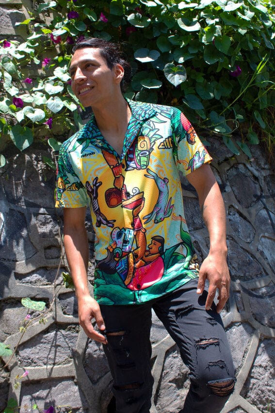 Retroooclothes Jersey Camisa Hawaiana Pulque Sagrado - Edición Néctar de los Dioses | Mito Ancestral Vivo