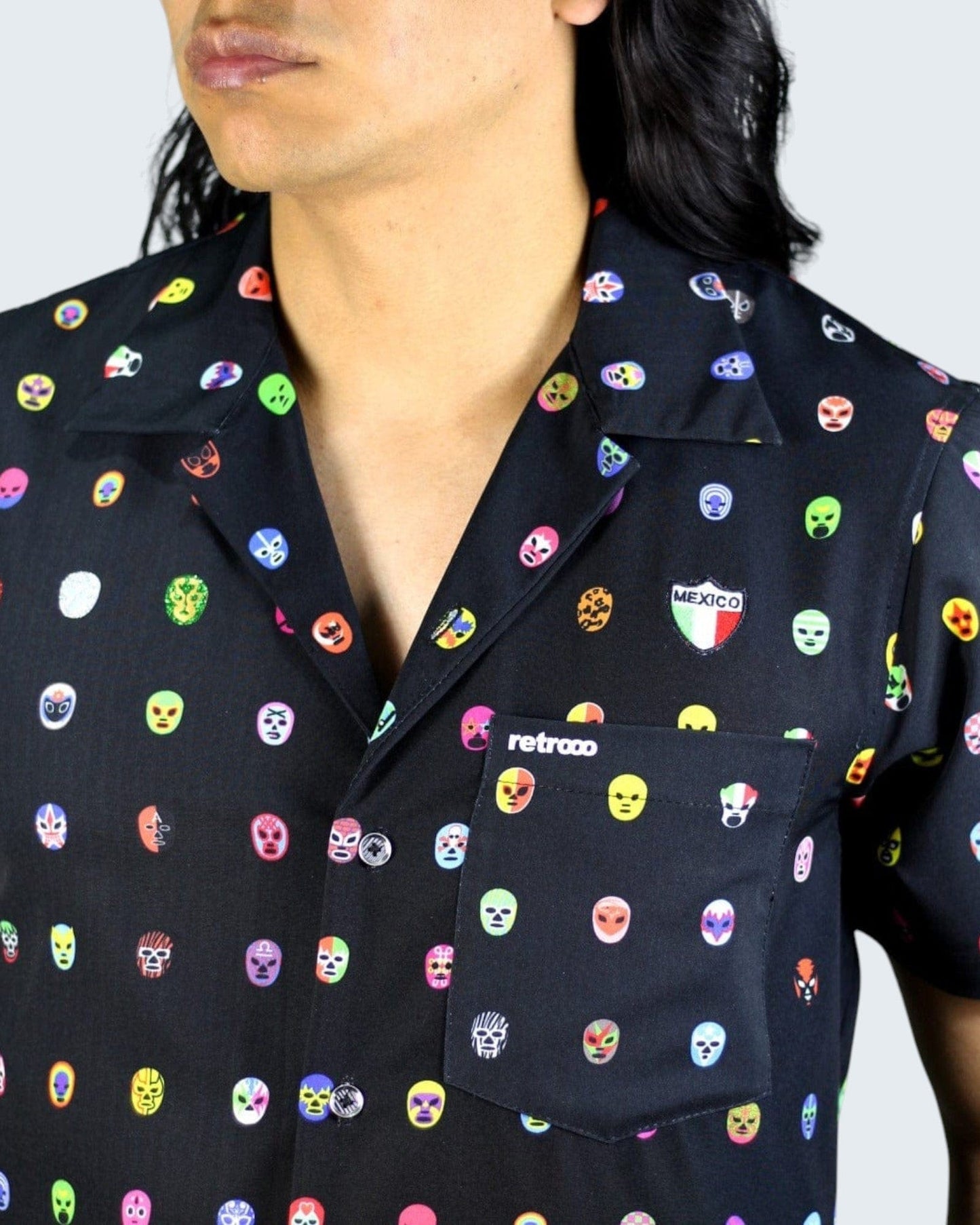 Retroooclothes Jersey Camisa Hawaiana Retrooo México Mascaritas Negro