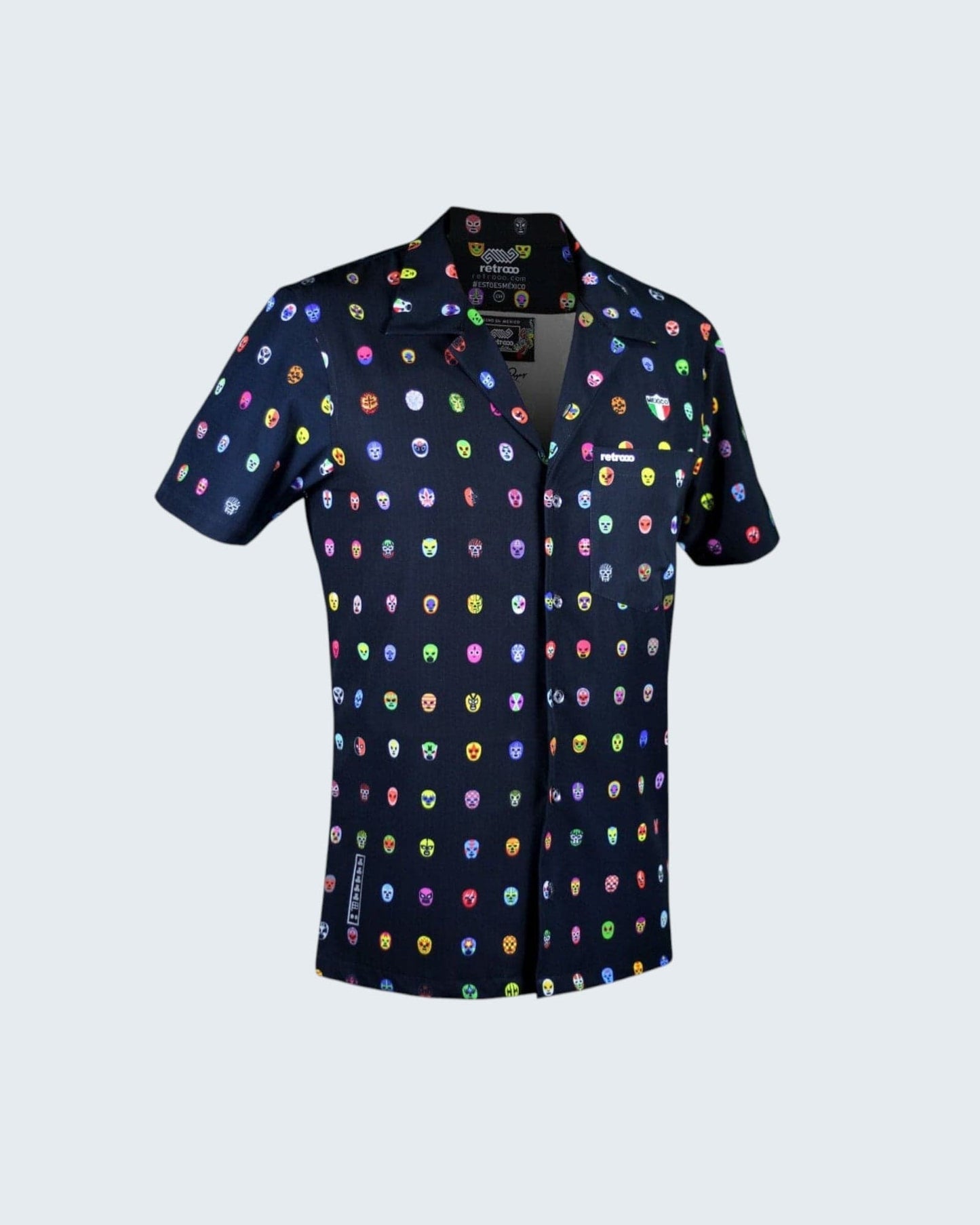 Retroooclothes Jersey Camisa Hawaiana Retrooo México Mascaritas Negro