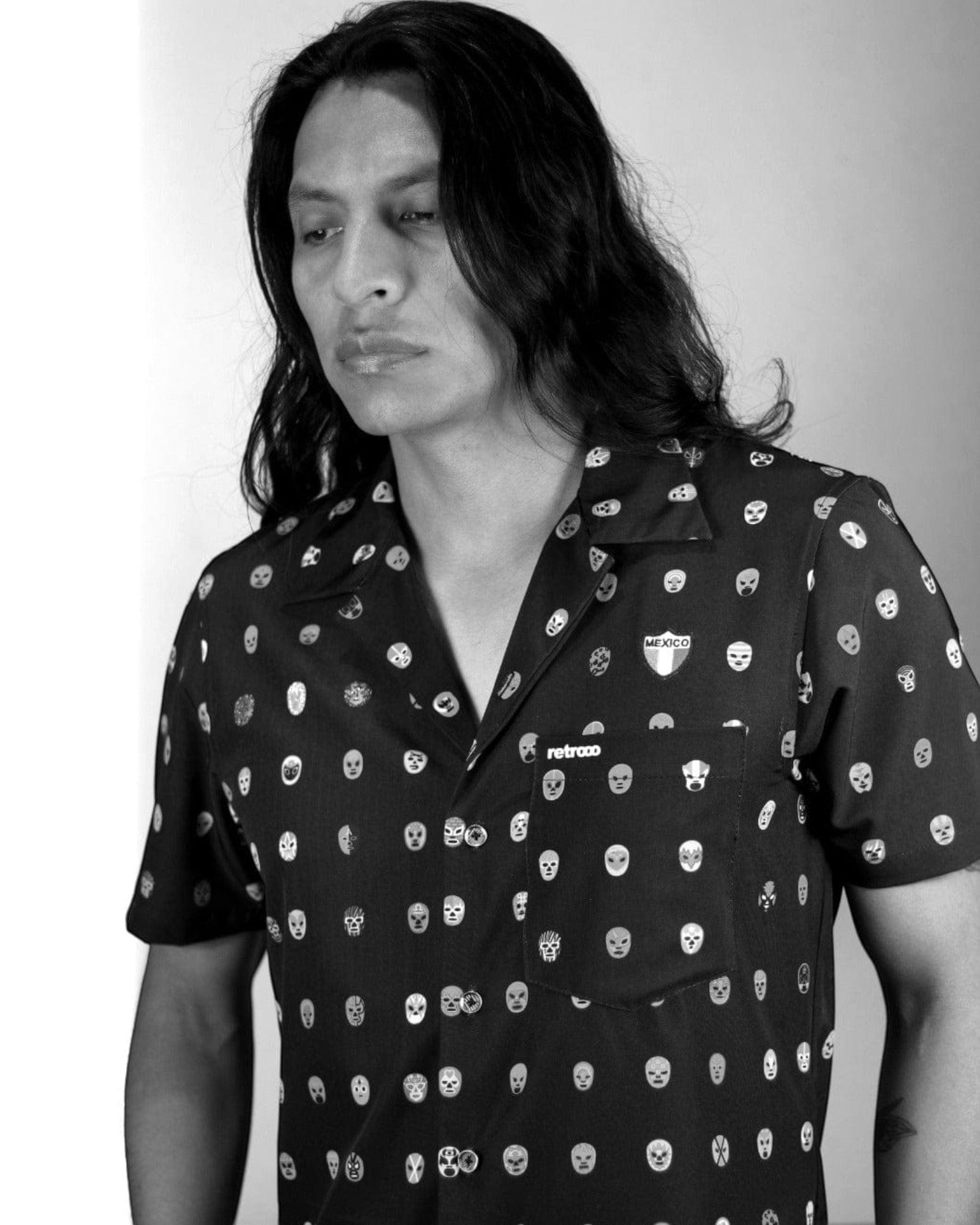 Retroooclothes Jersey Camisa Hawaiana Retrooo México Mascaritas Negro