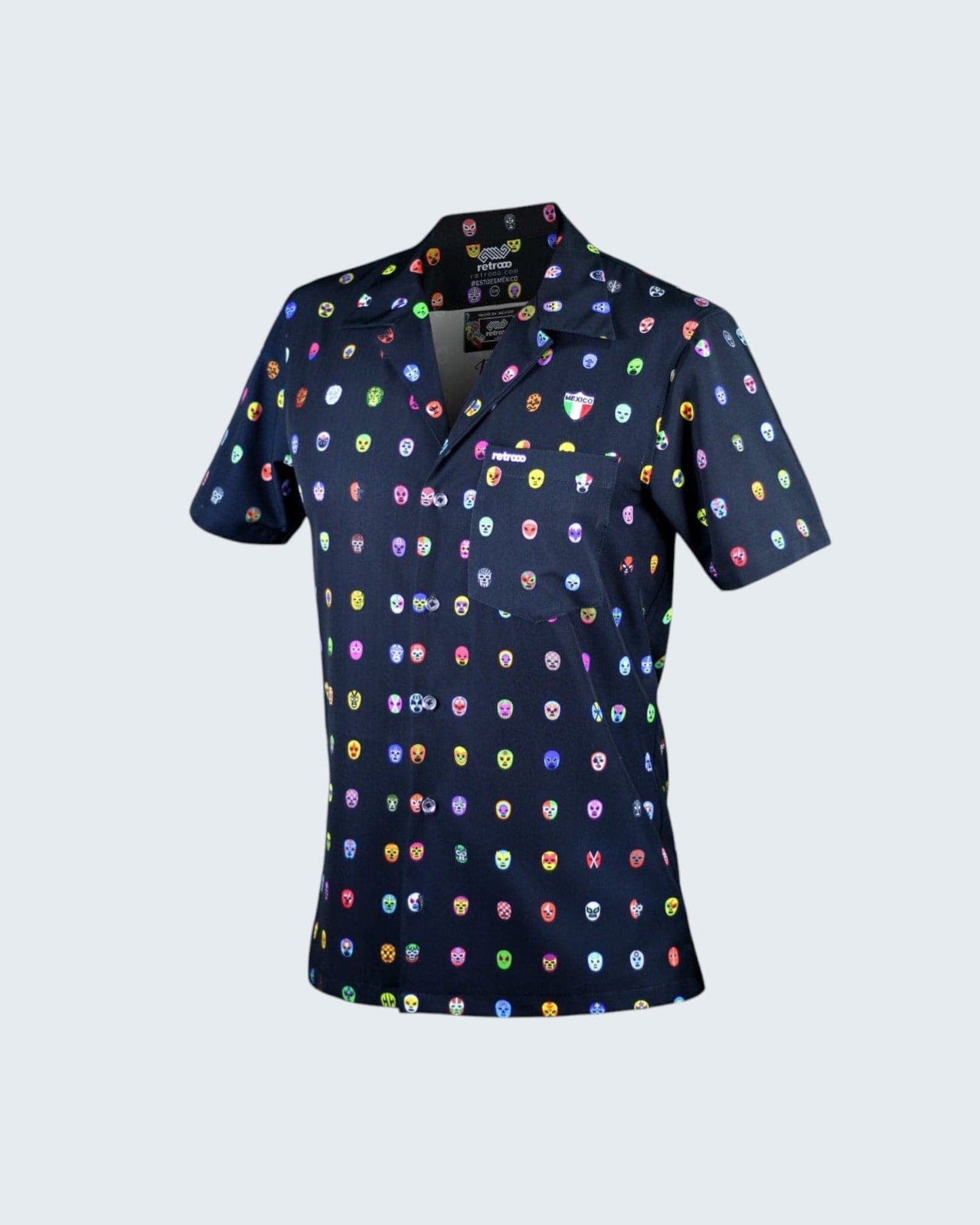 Retroooclothes Jersey Camisa Hawaiana Retrooo México Mascaritas Negro