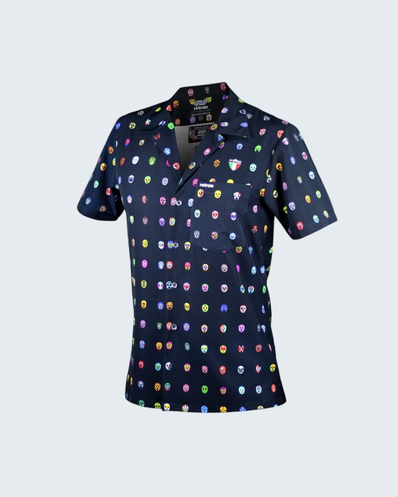 Retroooclothes Jersey Camisa Hawaiana Retrooo México Mascaritas Negro