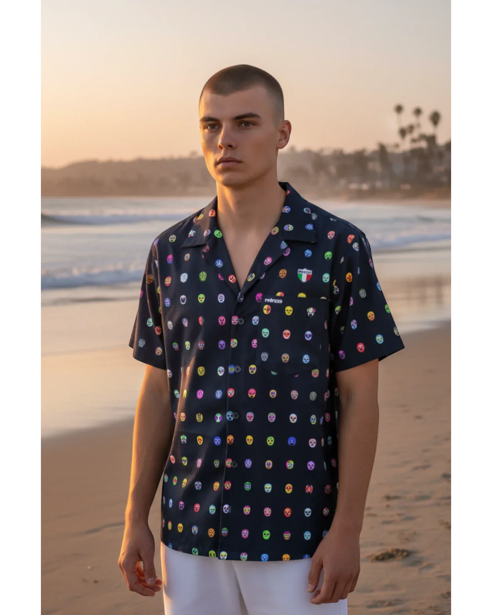 Retroooclothes Jersey Camisa Hawaiana Retrooo México Mascaritas Negro