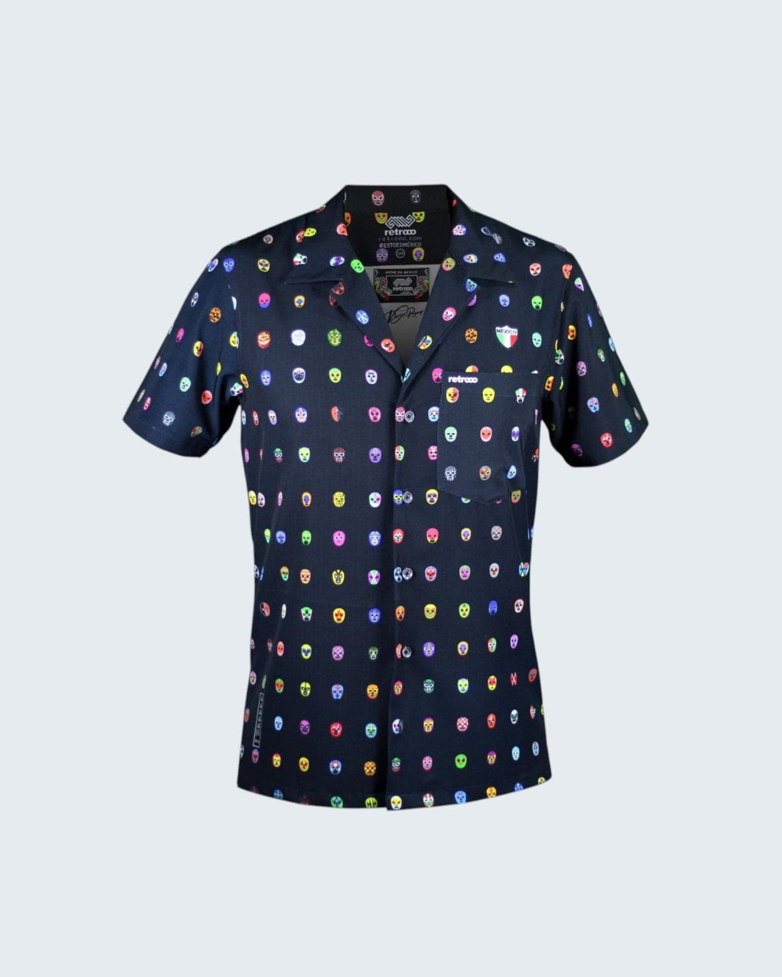 Retroooclothes Jersey Camisa Hawaiana Retrooo México Mascaritas Negro