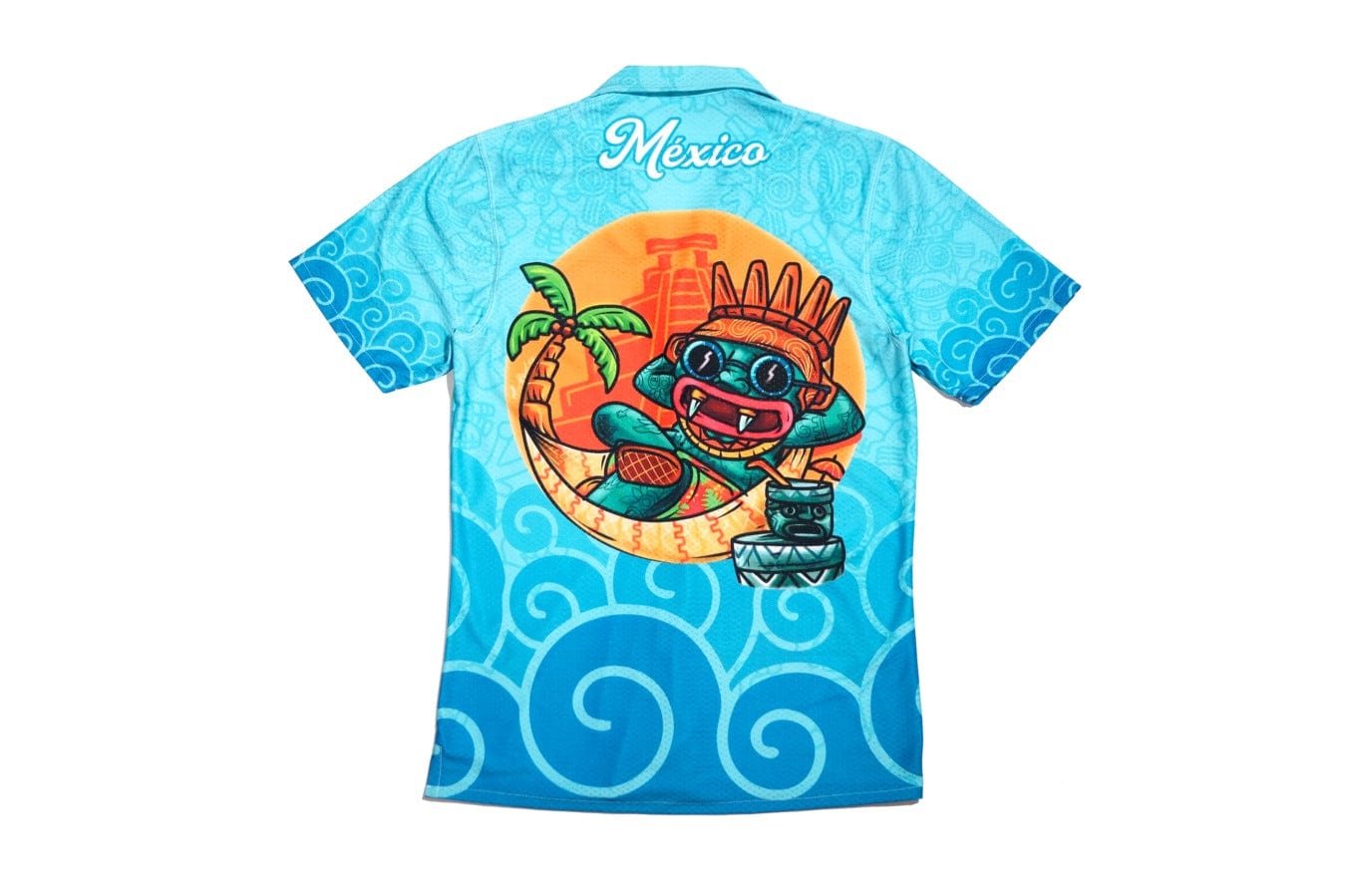 Retroooclothes Jersey Camisa Hawaiana Tláloc - Edición Vacaciones Divinas | Señor de las Lluvias en Modo Relax