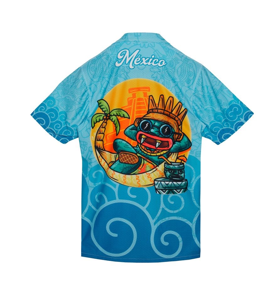 Retroooclothes Jersey Camisa Hawaiana Tláloc - Edición Vacaciones Divinas | Señor de las Lluvias en Modo Relax