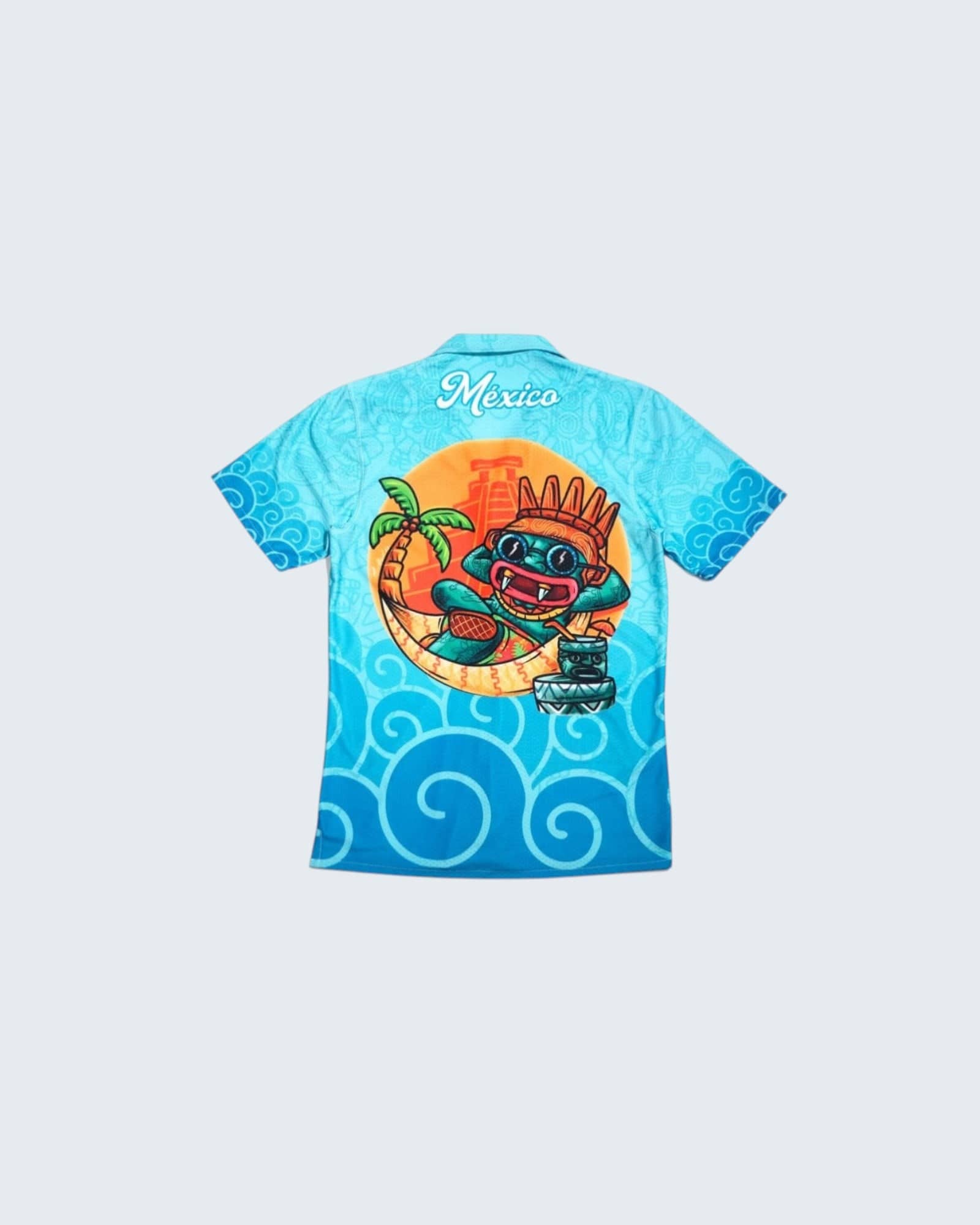 Retroooclothes Jersey Camisa Hawaiana Tláloc - Edición Vacaciones Divinas | Señor de las Lluvias en Modo Relax