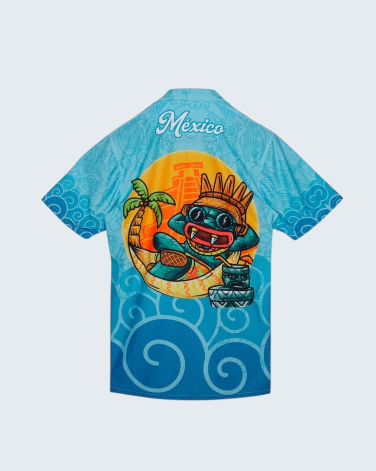 Retroooclothes Jersey Camisa Hawaiana Tláloc - Edición Vacaciones Divinas | Señor de las Lluvias en Modo Relax