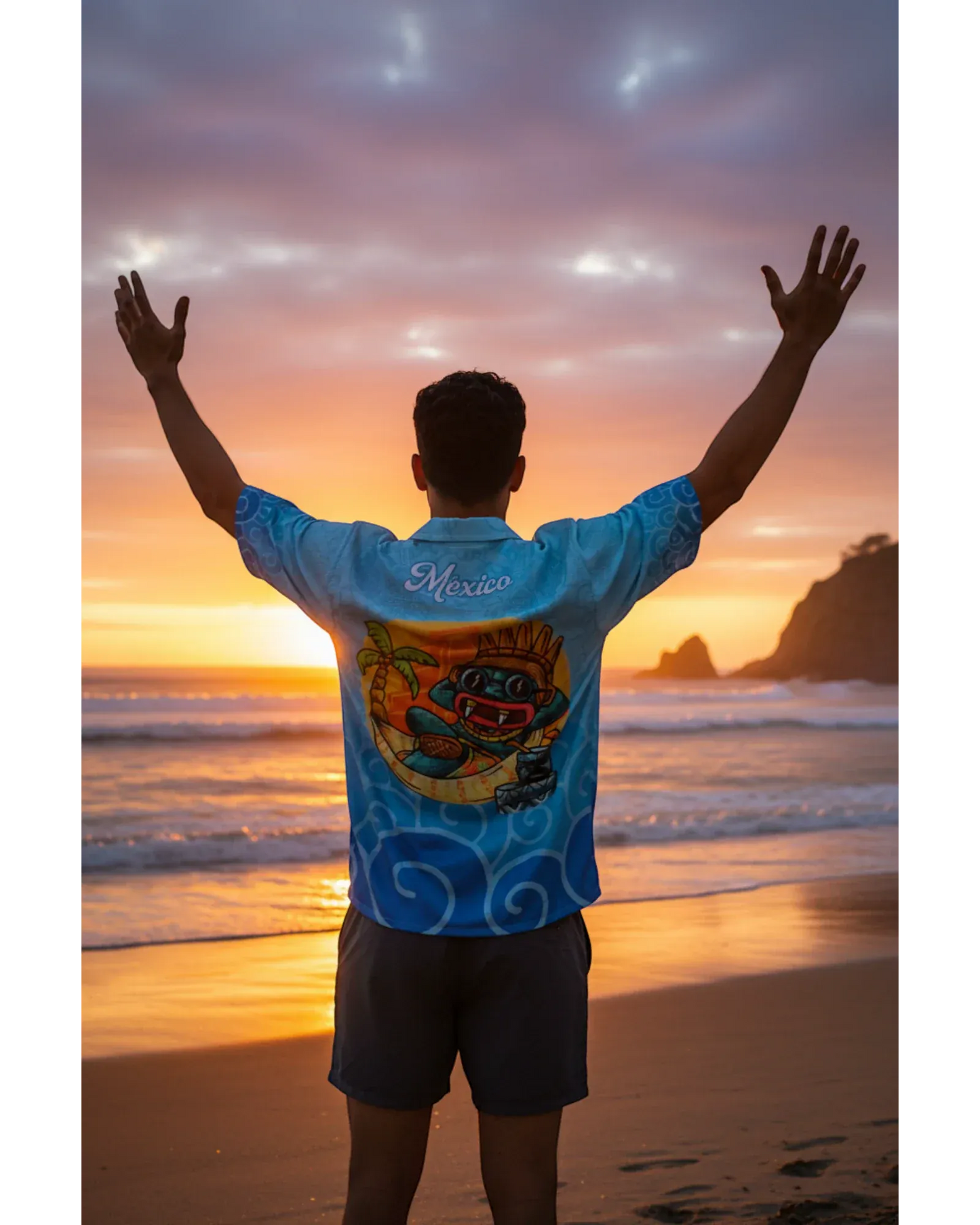 Retroooclothes Jersey Camisa Hawaiana Tláloc - Edición Vacaciones Divinas | Señor de las Lluvias en Modo Relax