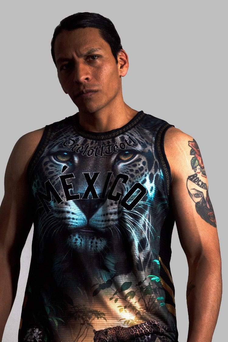 Retroooclothes Jersey Jersey Basketball Ocelotl Teotl - Edición Guerrero de Cancha | Fuerza del Jaguar Sagrado