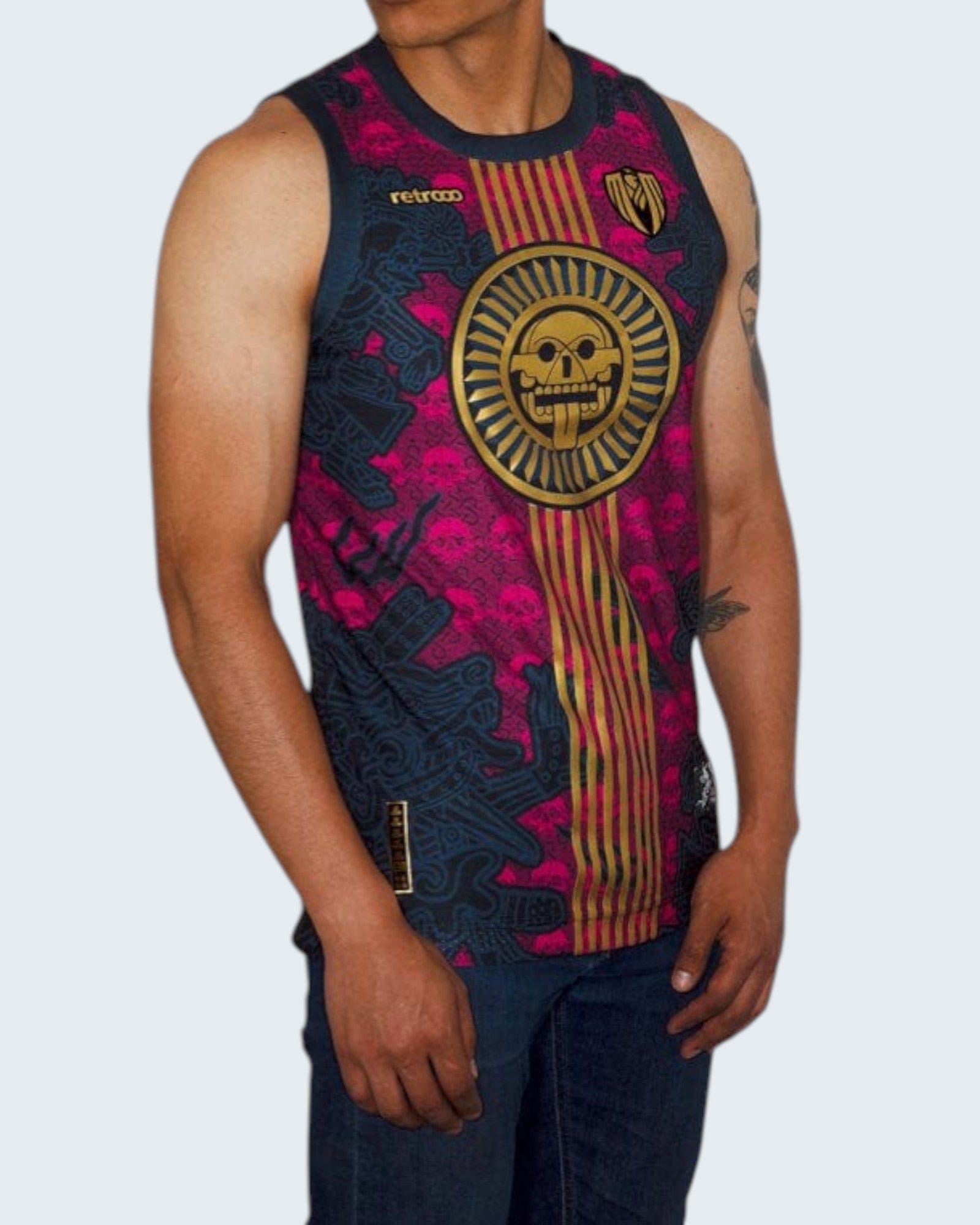 Retroooclothes Jersey Jersey Premium Tzompantli Mictlán - Edición Serigrafía Dorada | Lujo Ancestral Supremo