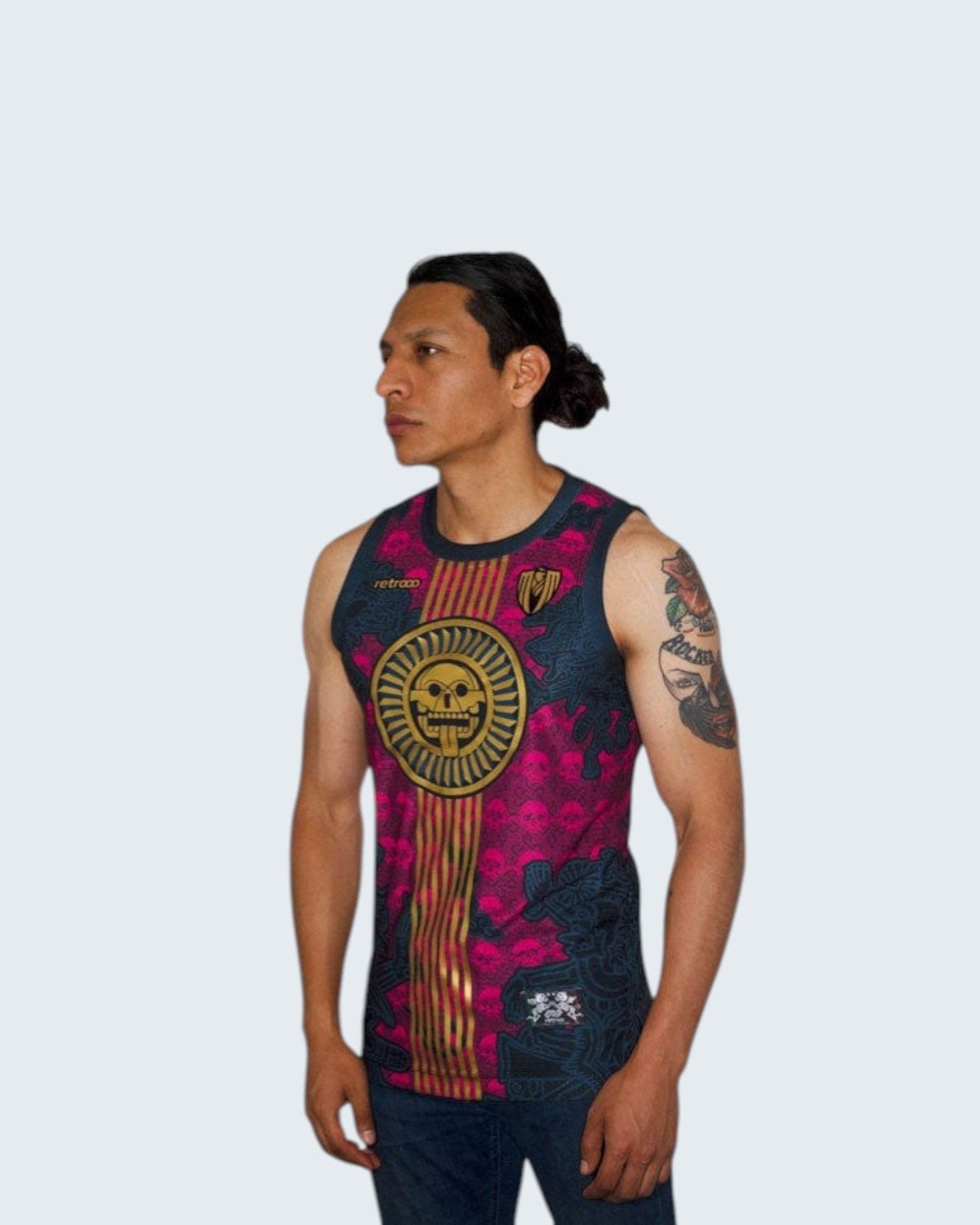 Retroooclothes Jersey Jersey Premium Tzompantli Mictlán - Edición Serigrafía Dorada | Lujo Ancestral Supremo