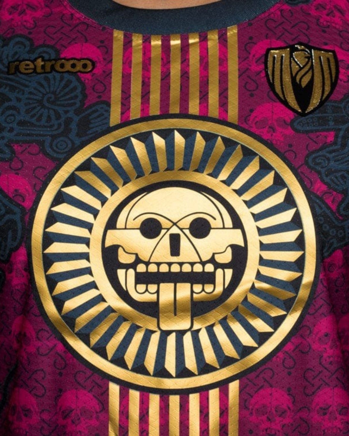 Retroooclothes Jersey Jersey Premium Tzompantli Mictlán - Edición Serigrafía Dorada | Lujo Ancestral Supremo
