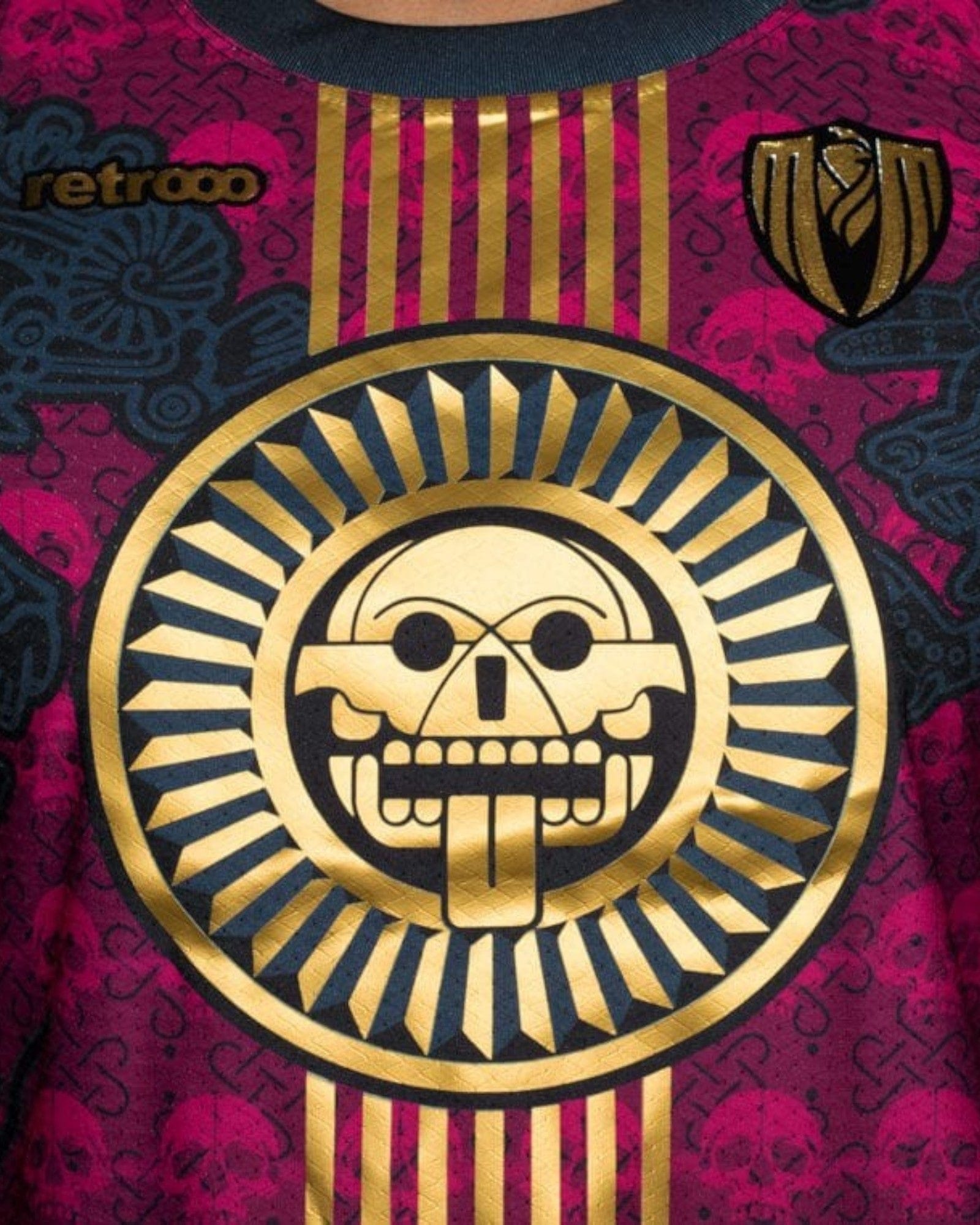 Retroooclothes Jersey Jersey Premium Tzompantli Mictlán - Edición Serigrafía Dorada | Lujo Ancestral Supremo