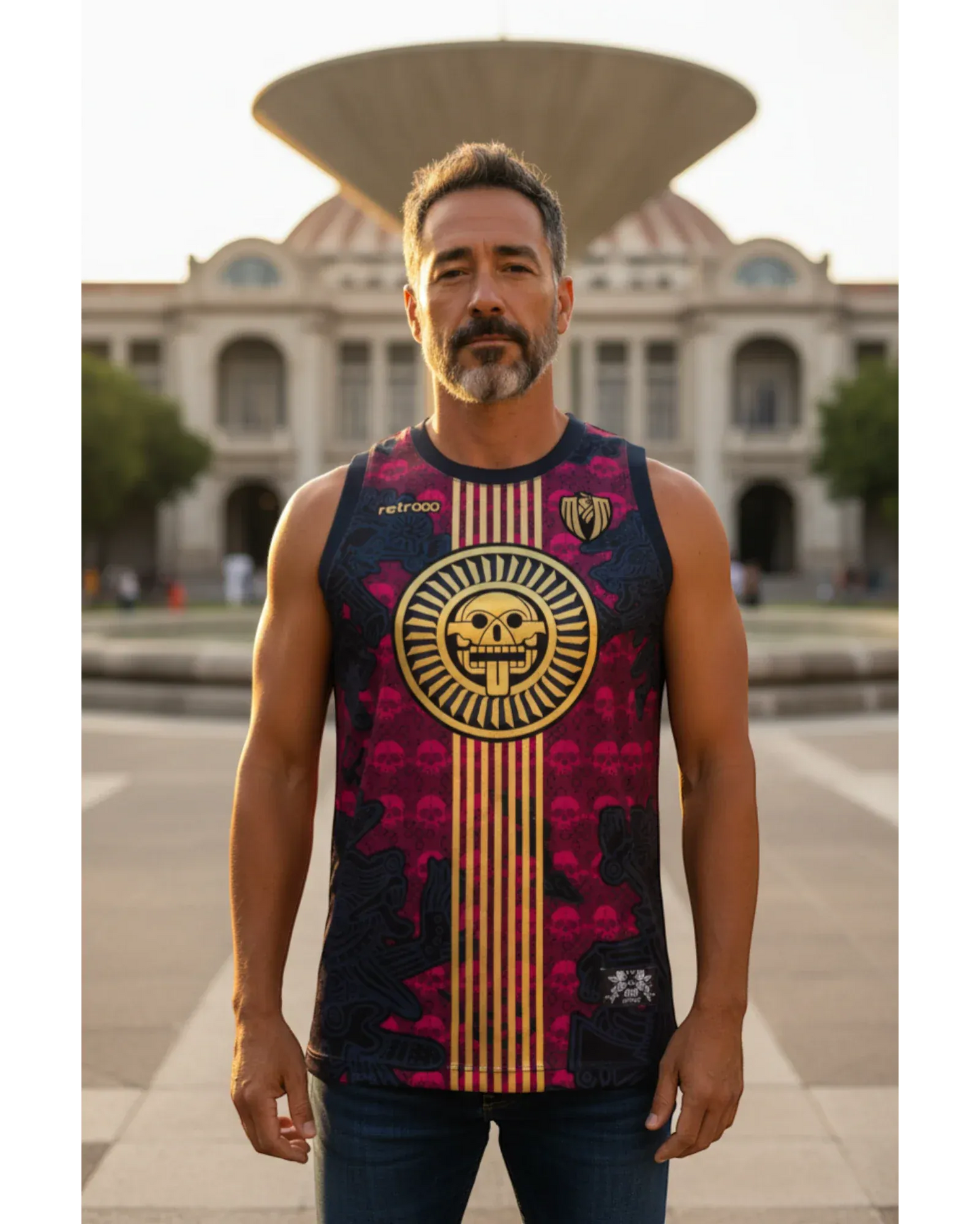 Retroooclothes Jersey Jersey Premium Tzompantli Mictlán - Edición Serigrafía Dorada | Lujo Ancestral Supremo